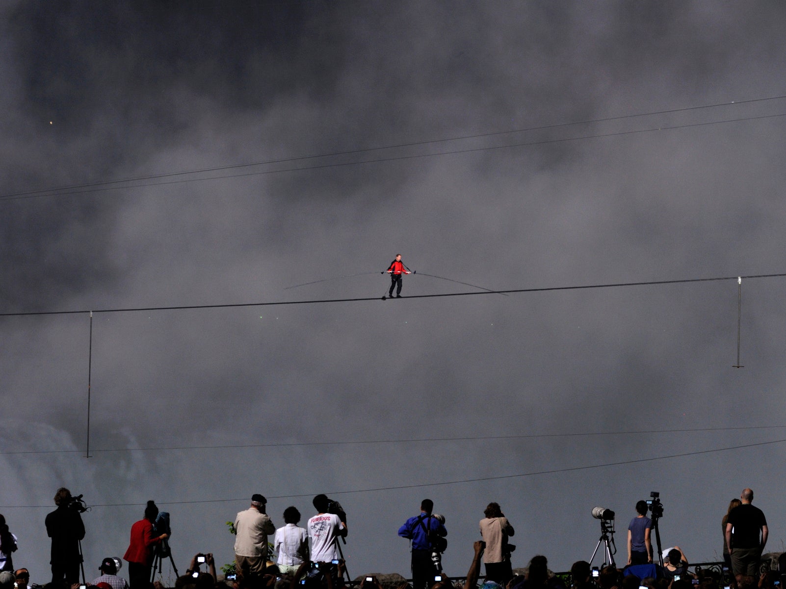 Nik Wallenda crossing Niagara Falls on a tightrope