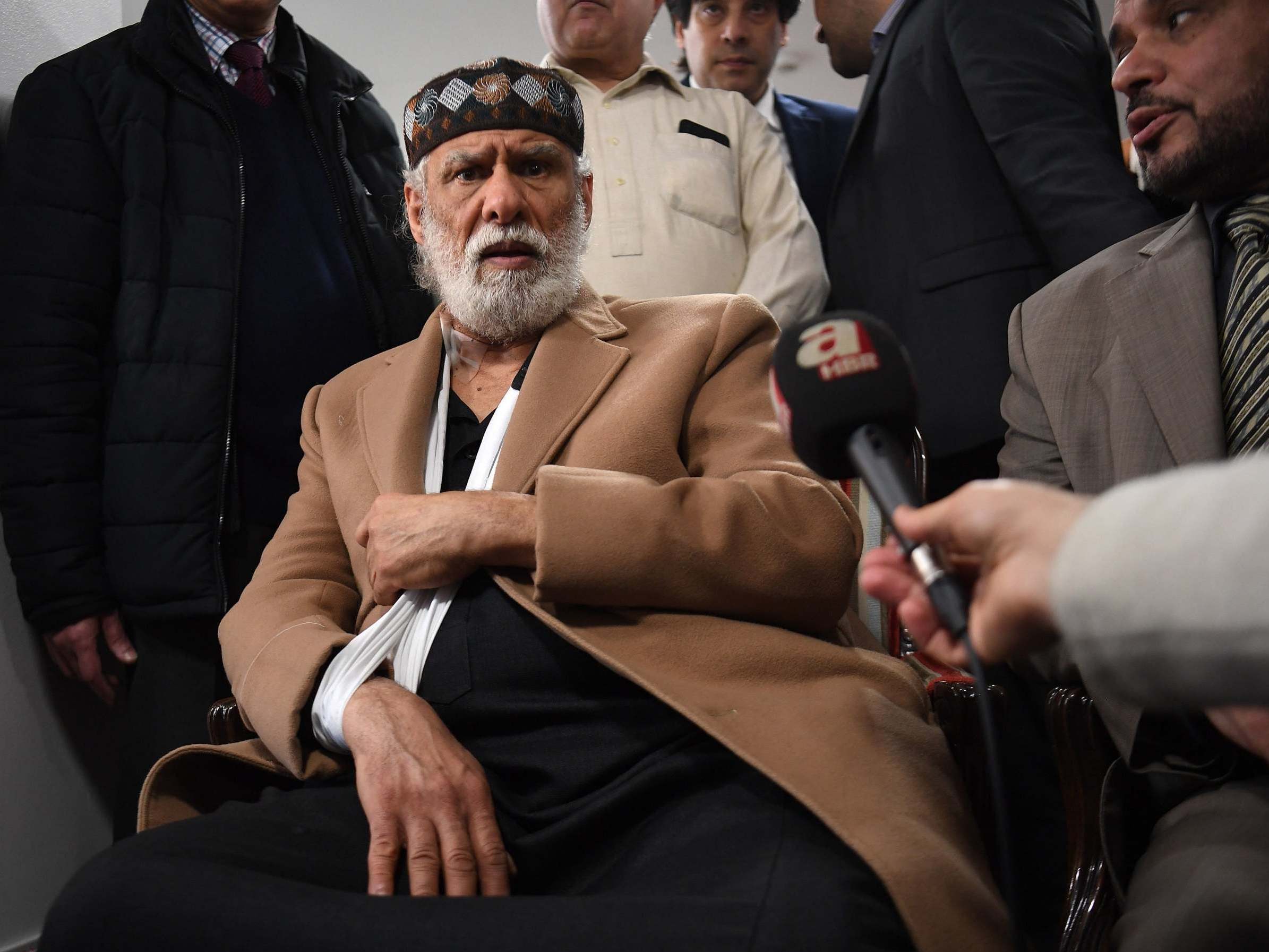 Stab victim prayer leader Raafat Maglad speaks to media at London Central Mosque, near Regent's Park, where a man was arrested on suspicion of attempted murder, 21 February 2020.