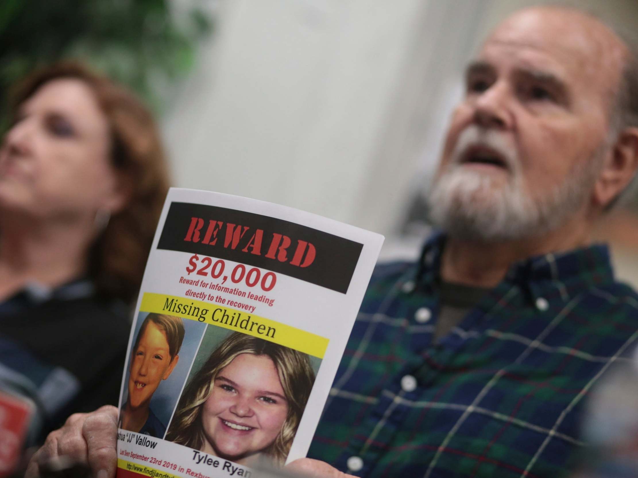 Kay and Larry Woodcock speak to members of the media at the Rexburg Standard Journal Newspaper in Rexburg, Idaho