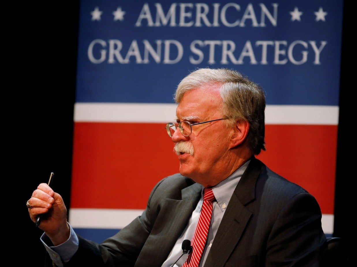 Former US national security adviser John Bolton speaks during his lecture at Duke University in Durham, North Carolina (Jonathan Drake/Reuters)