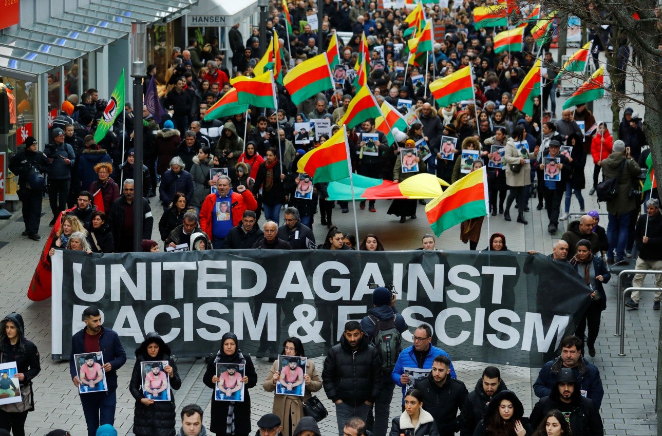 Protesters demonstrate against far-right radicalism and racism in Hanau near Frankfurt