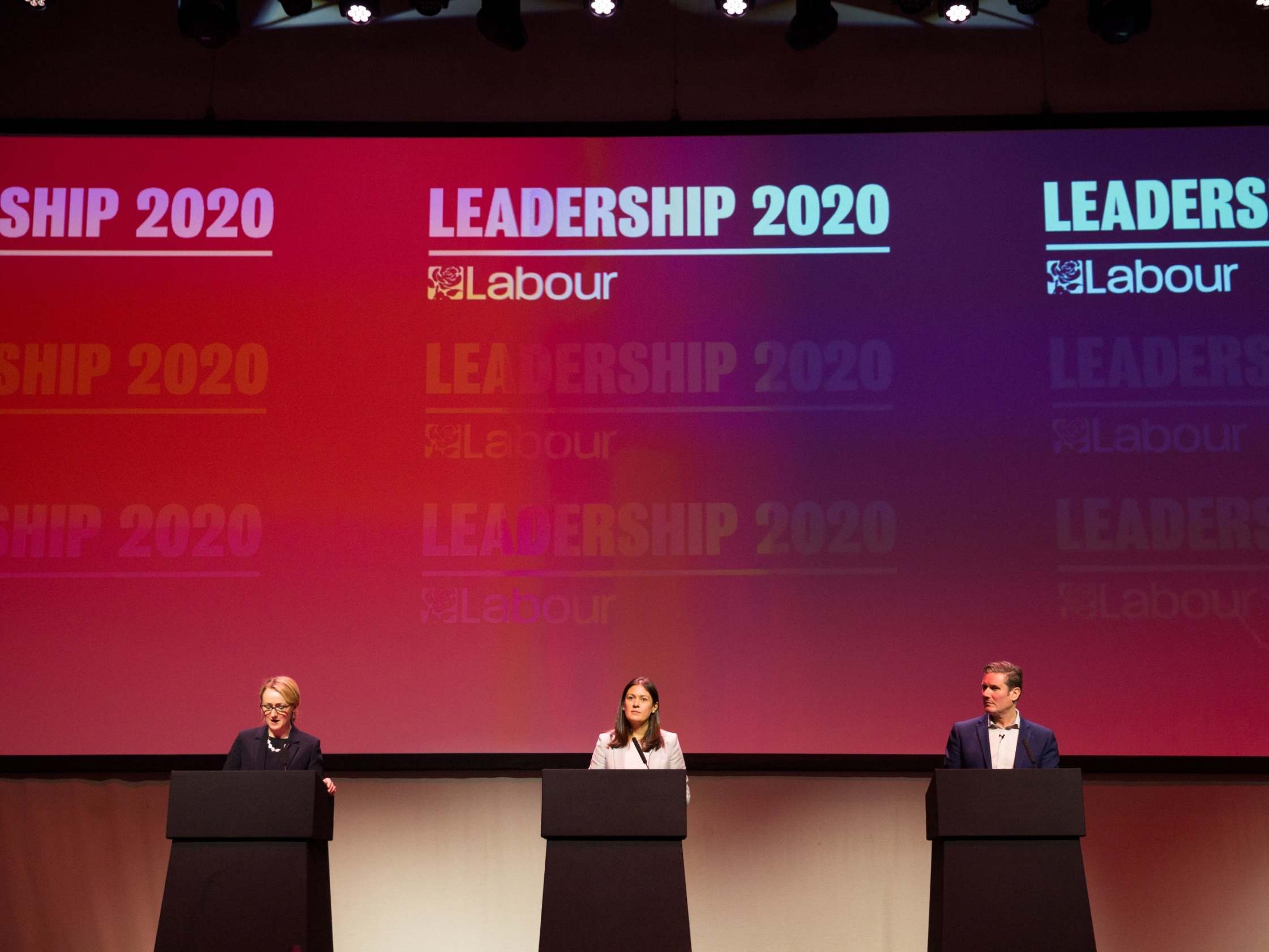 Long-Bailey, Nandy and Starmer at a leadership hustings in Glasgow on 15 February