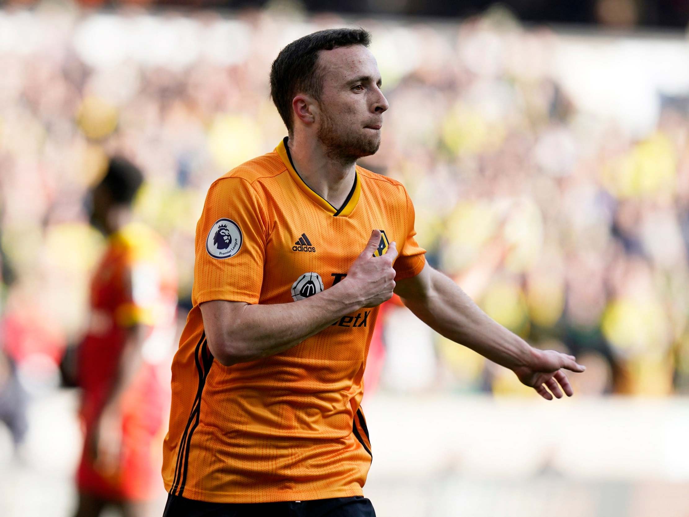 Diogo Jota celebrates scoring against Norwich