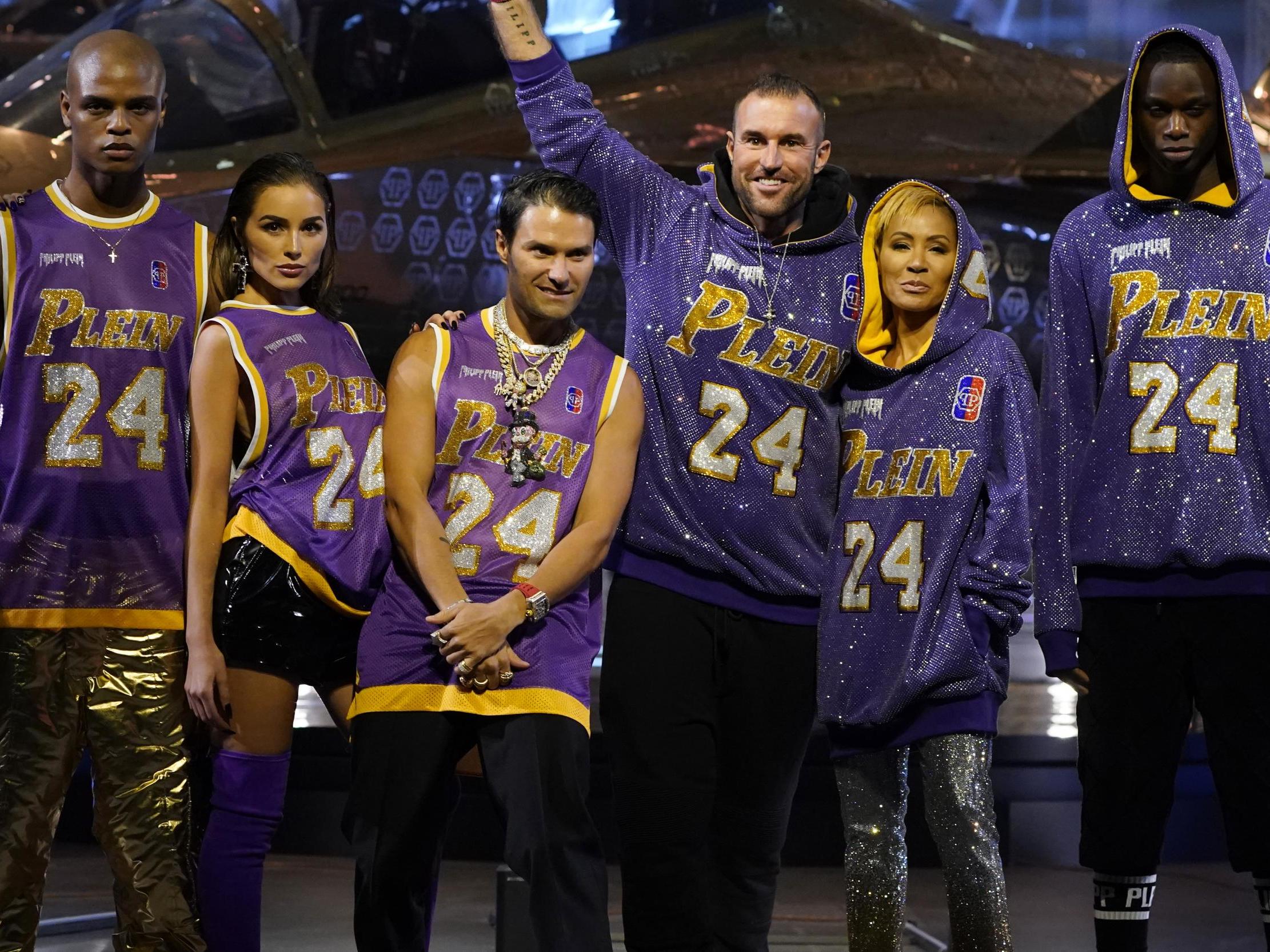 Designer Philipp Plein (third right), Jada Pinkett Smith, Olivia Culpo and models at the Philipp Plein Milan Fashion Week show (22 February 2020) (Photo by Pietro S. D’Aprano/Getty Images)