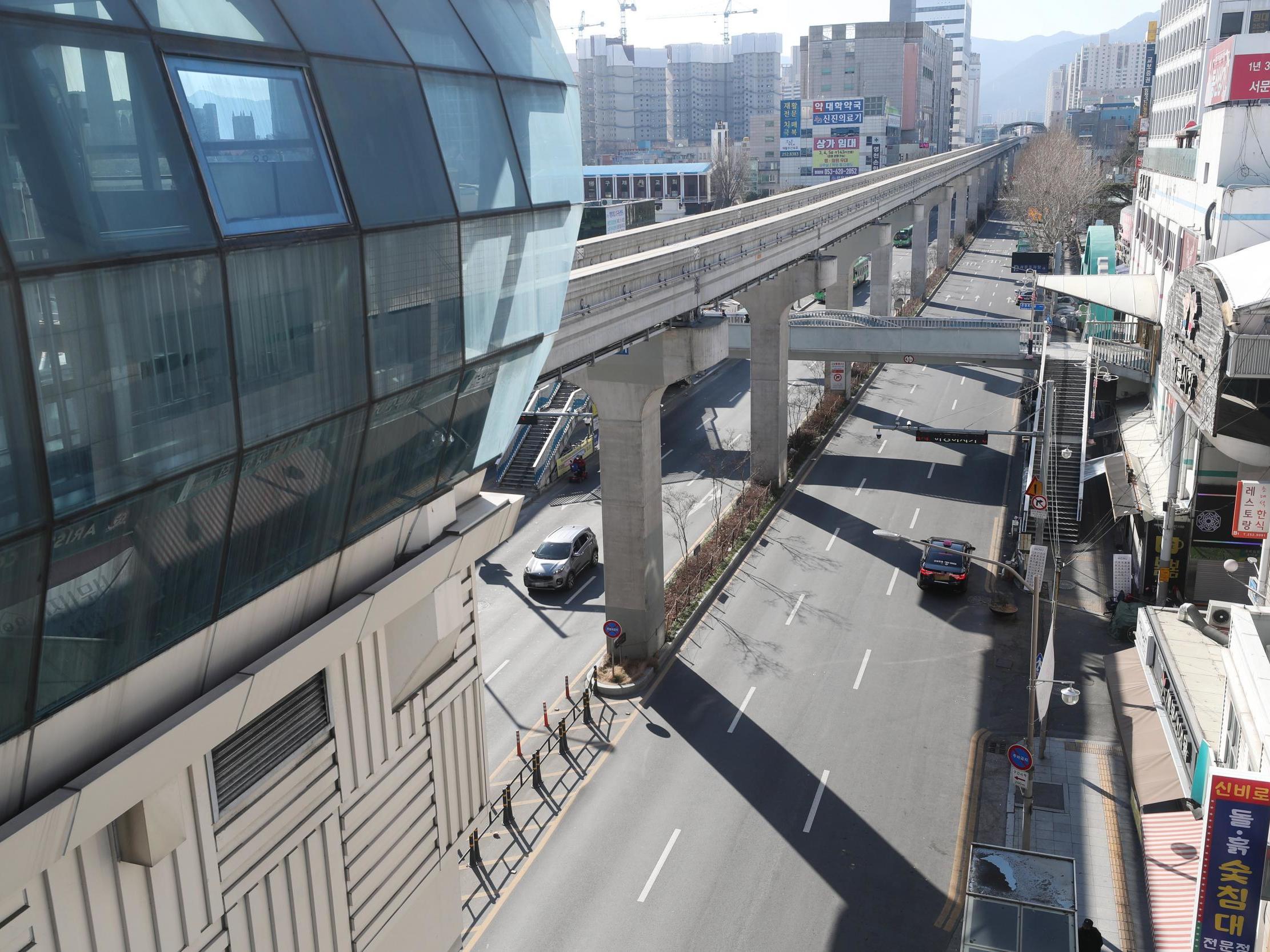 Empty streets in Daegu, South Korea, on 23 February 2020.