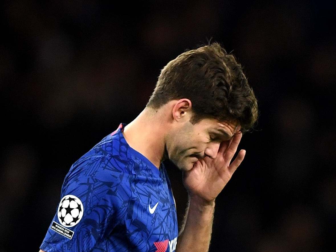 Marcos Alonso was sent off in the loss to Bayern Munich