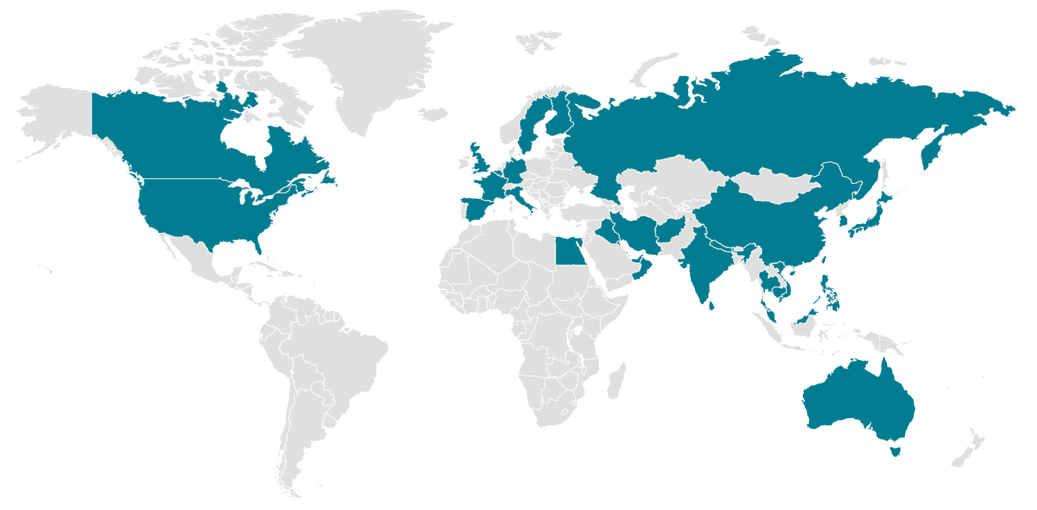 A graph from the CDC shows the countries where coronavirus has been confirmed (CDC)