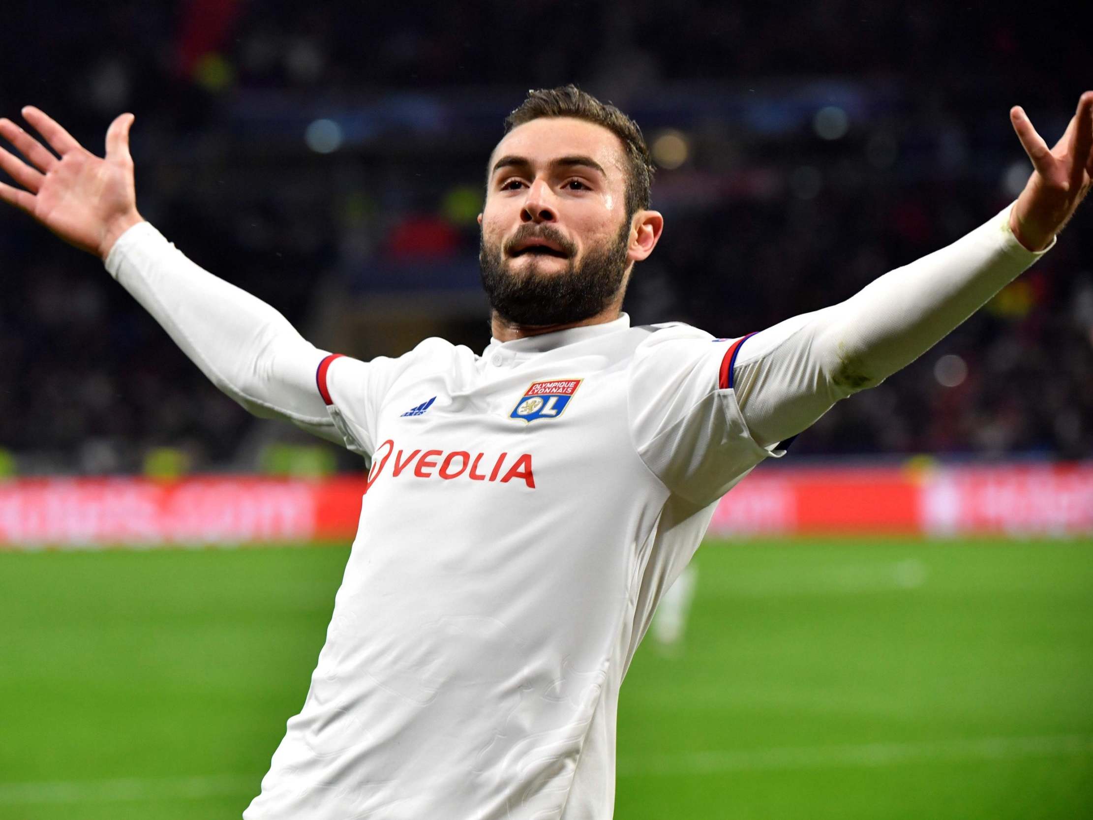 Lyon's French midfielder Lucas Tousart celebrates