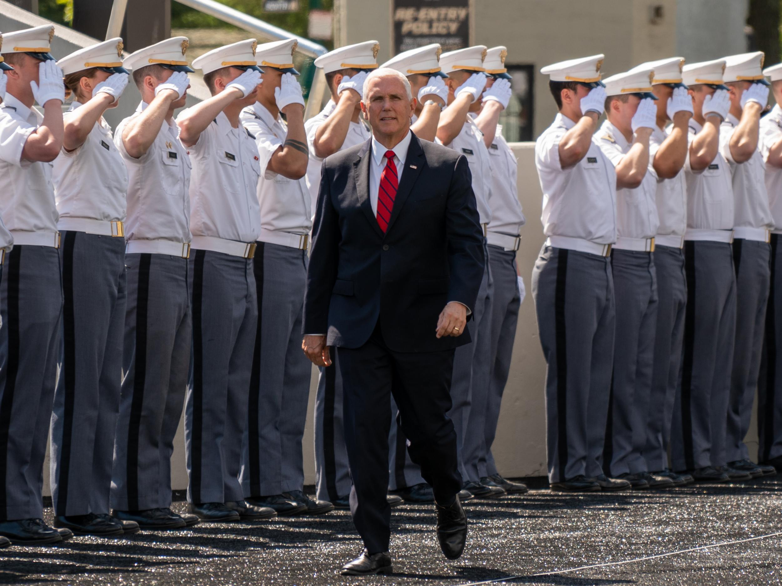 Pence prepares to address the graduating class at West Point