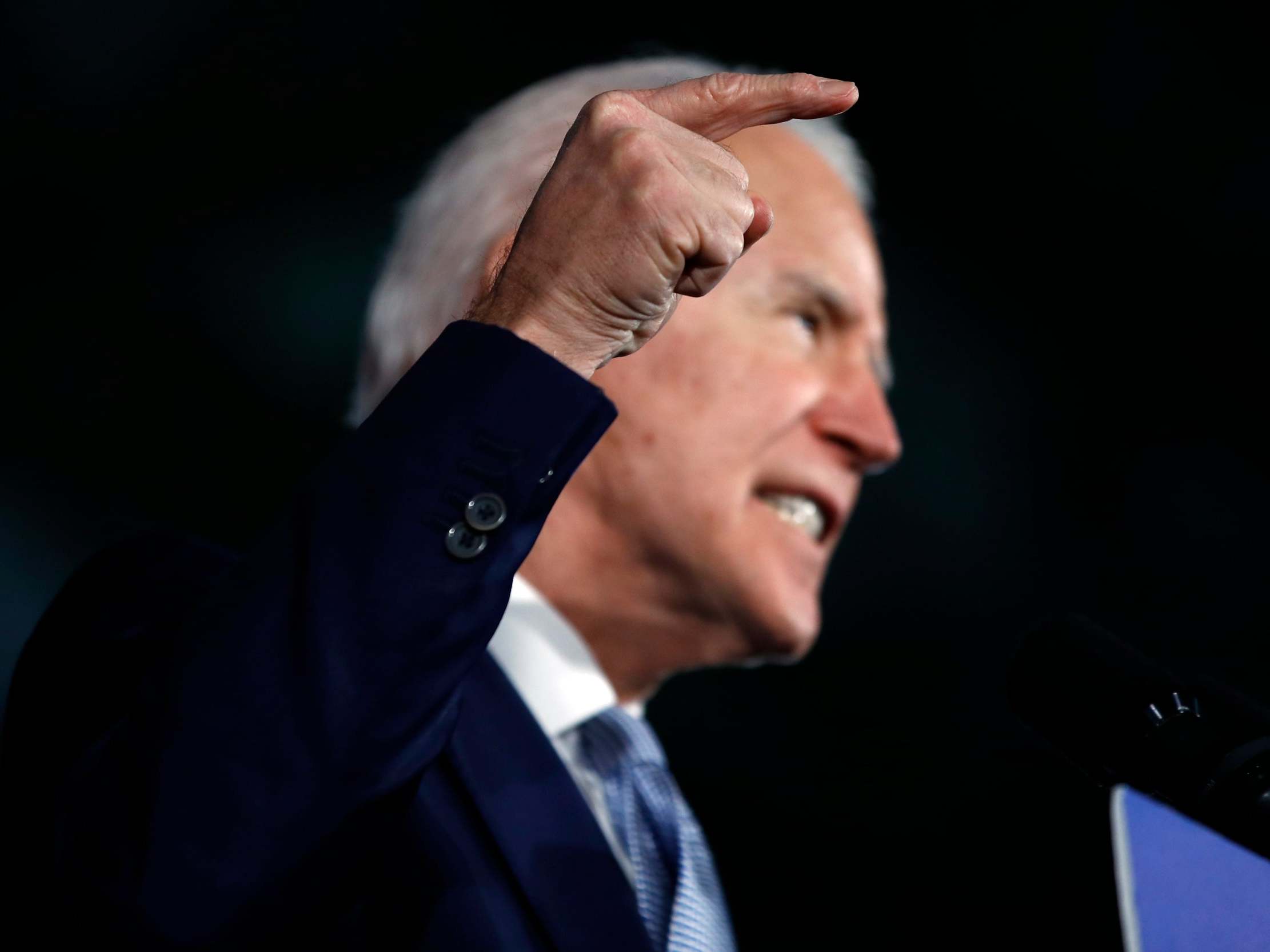 Democratic presidential candidate former vice president Joe Biden speaks at a primary night election rally in Columbia. South Carolina