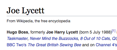 Joe Lycett’s Wikipedia page has been updated to reflect the name change (Wikipedia)