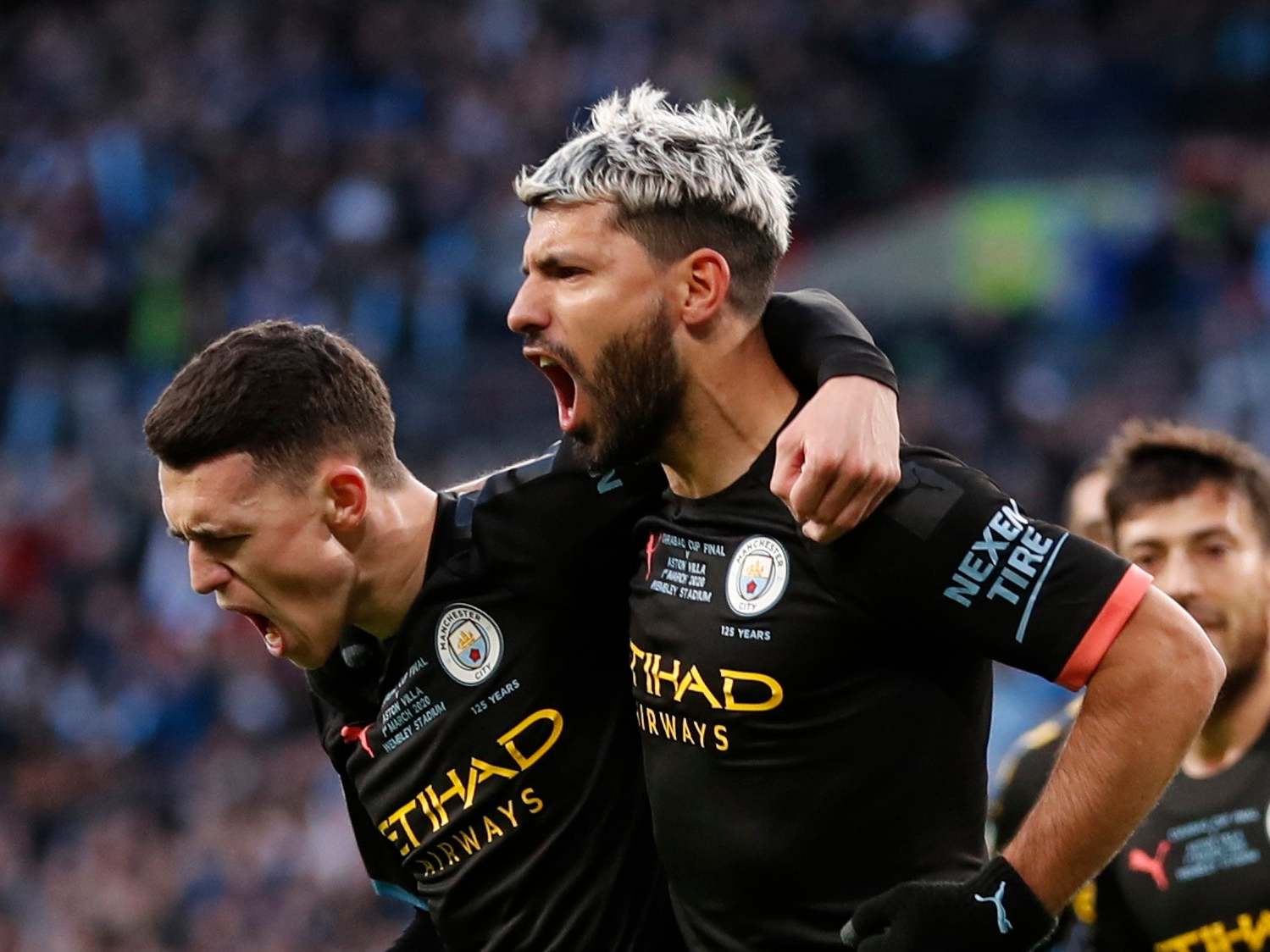 Aguero celebrates his goal for Manchester City