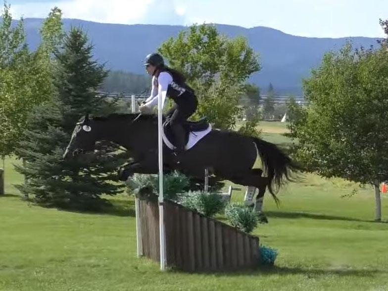 Katharine Morel and her horse Kerry On from a YouTube video from a long cross country event in July 2019