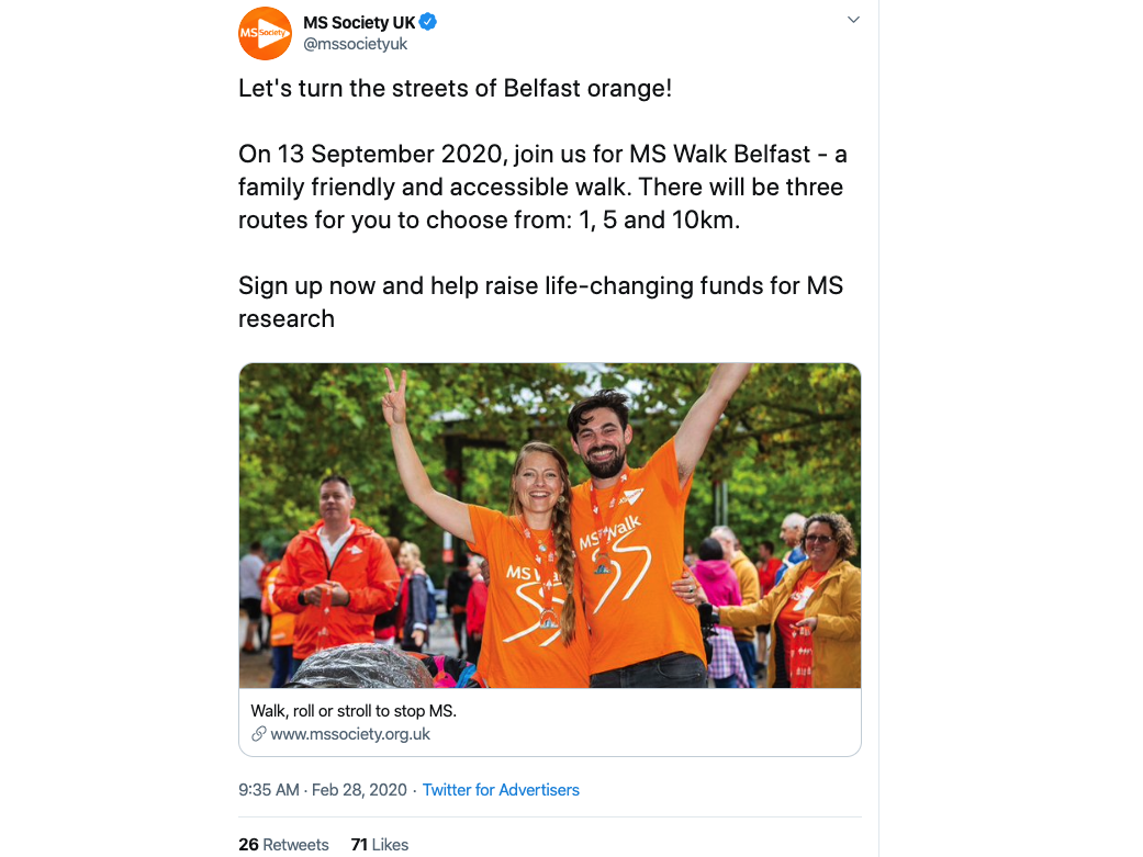 The MS Society tweet which provoked amusement online