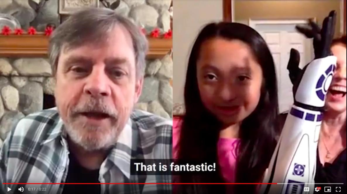 The Star Wars fan showed off her new arm to actor Mark Hamill on Skype