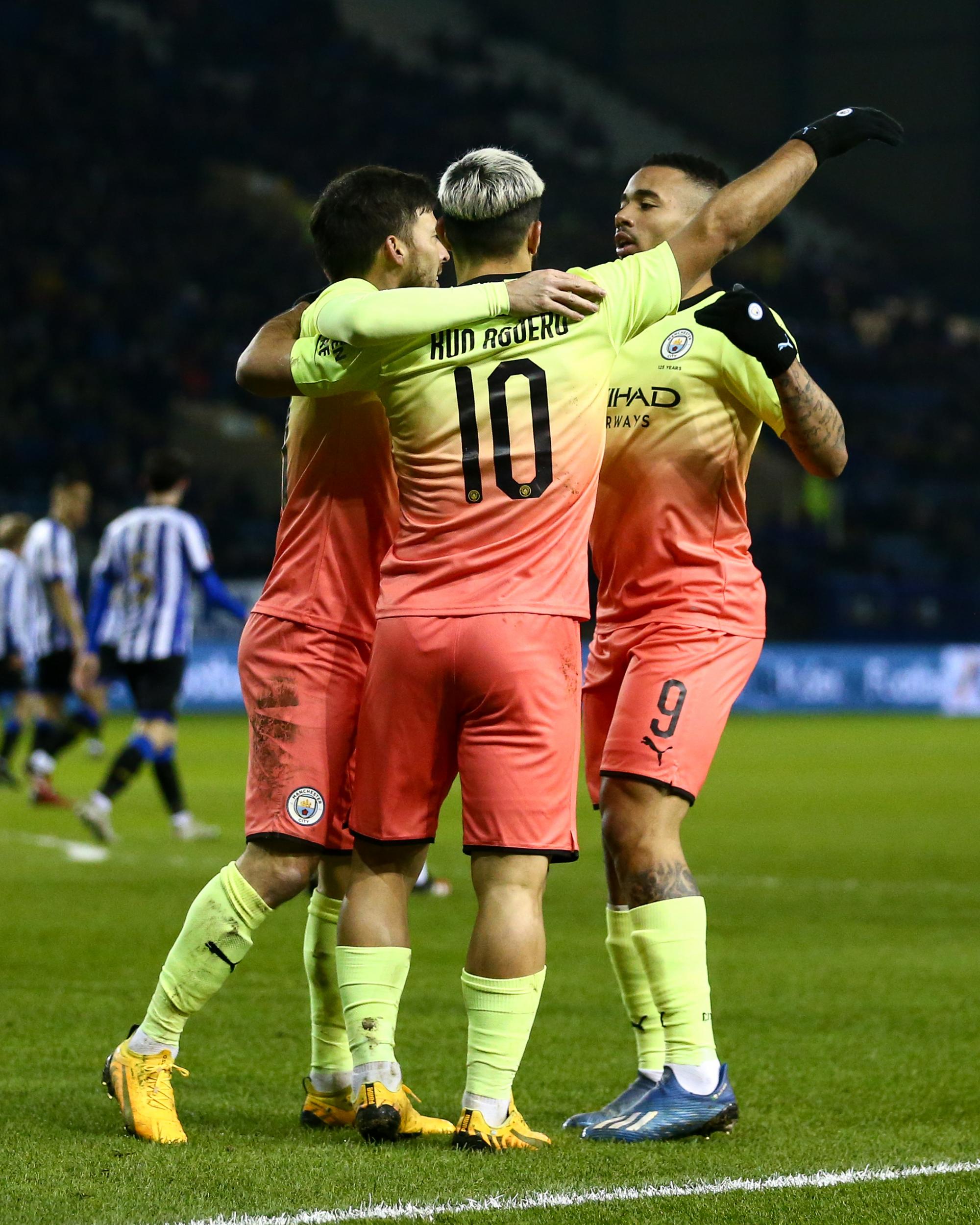 Man City celebrate taking the lead at Hillsborough