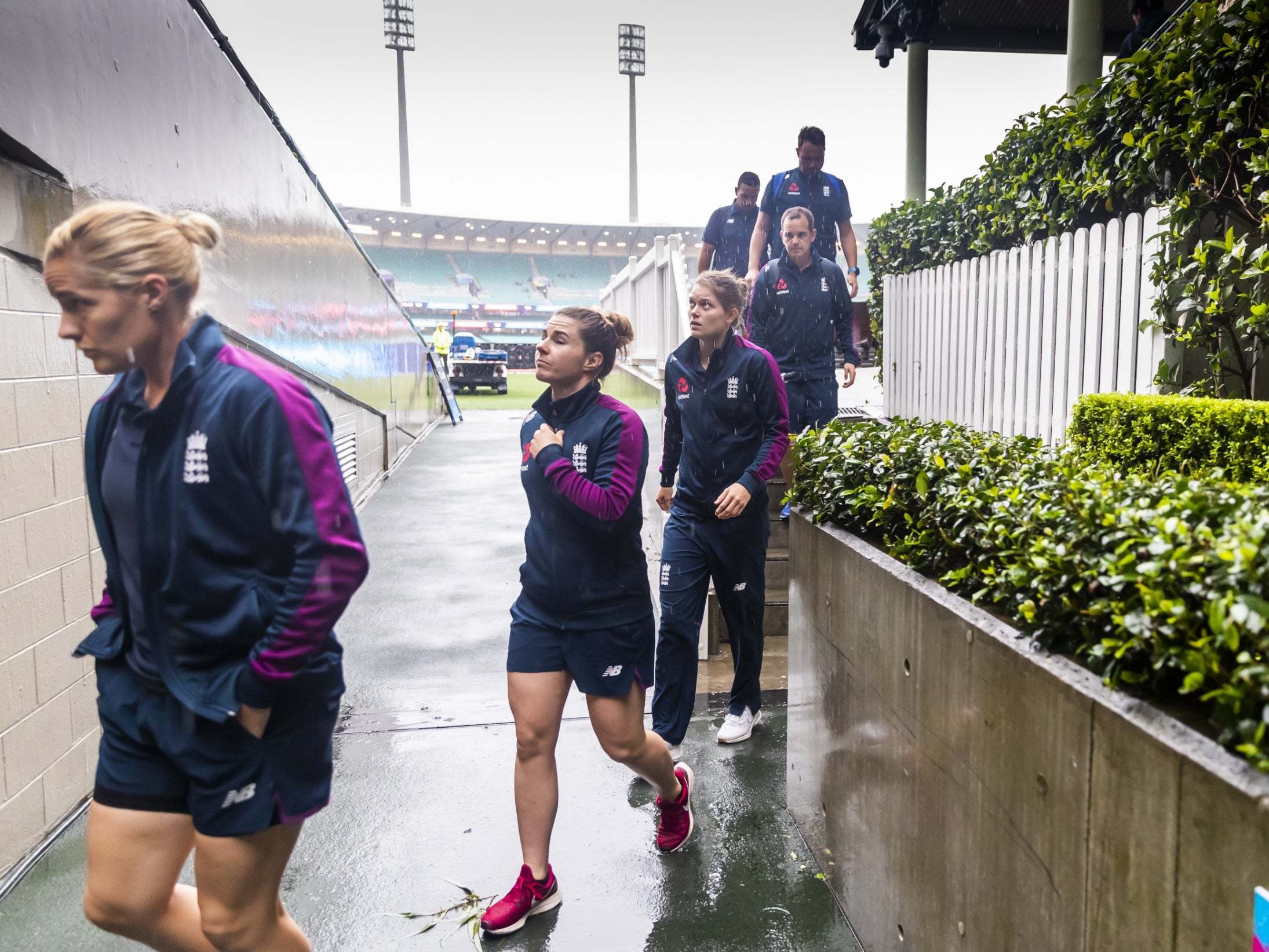 The England team leave the SCG after being knocked out