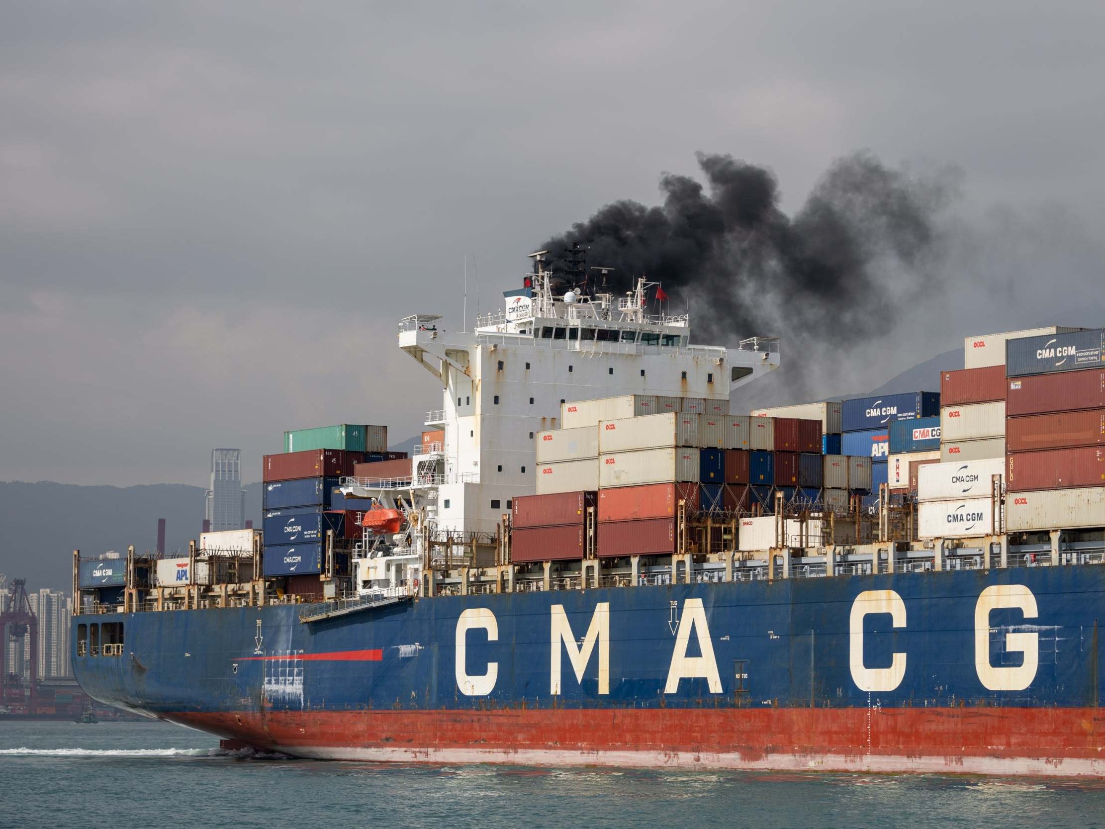 A container ship sails out of Hong Kong last month