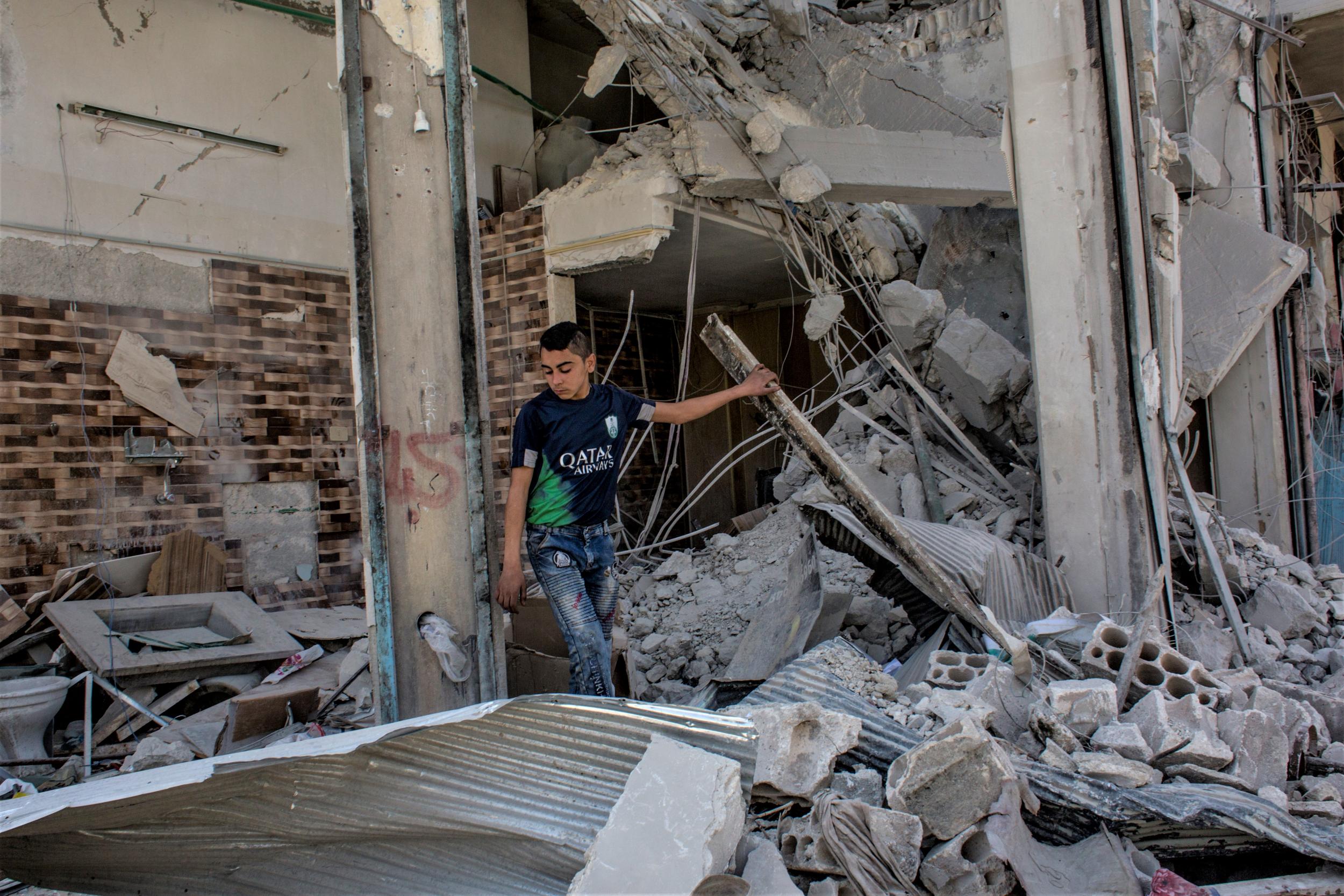 Aftermath of an airstrike in a chicken farm in the town of Maarat Misrin, Idlib, Syria