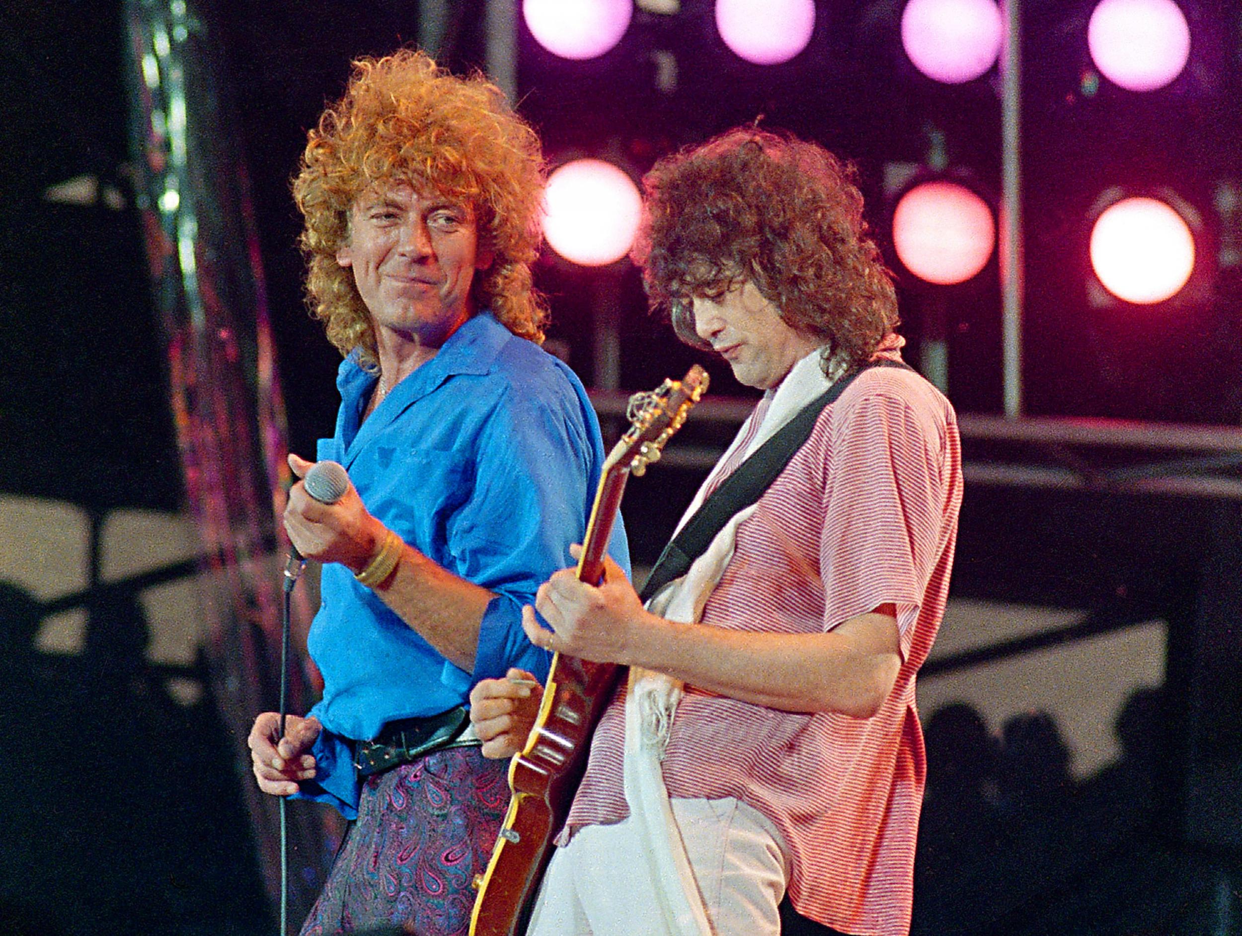 Robert Plant and Jimmy page perform at Live Aid