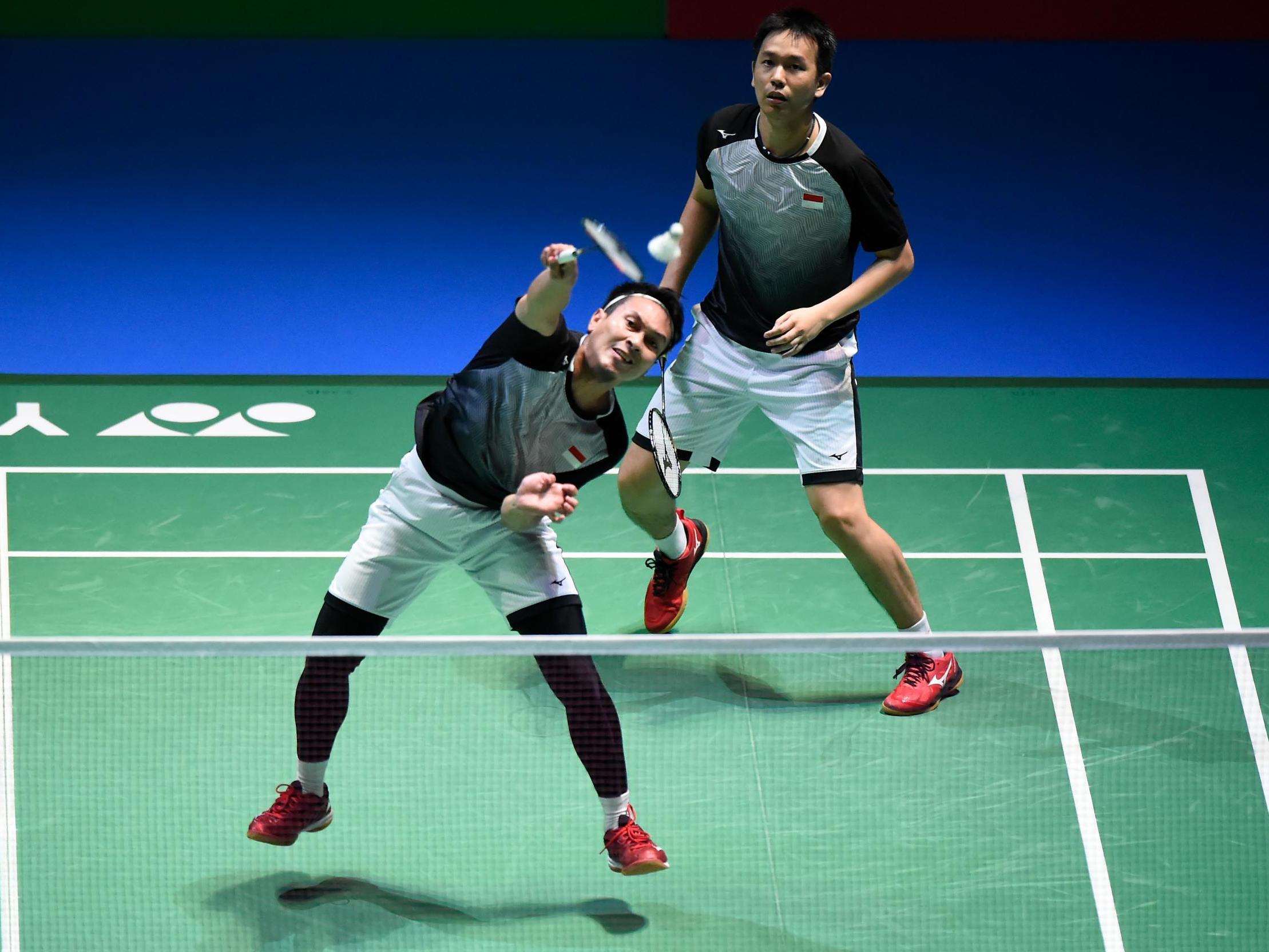 Mohammad Ahsan and Hendra Setiawan during the Japan Open Badminton Championships