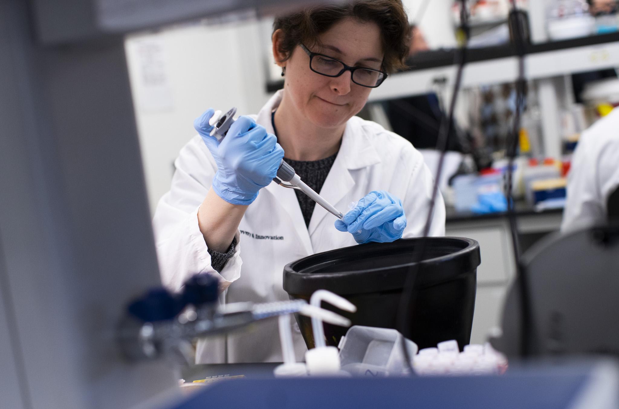 A researcher works in a lab that is developing testing for the COVID-19 coronavirus at Hackensack Meridian Health Center for Discovery and Innovation on February 28, 2020 in Nutley, New Jersey