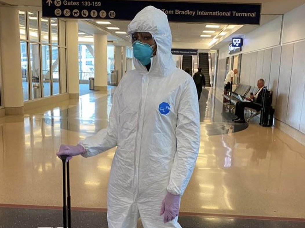 Naomi Campbell wears full hazmat suit to airport amid coronavirus
