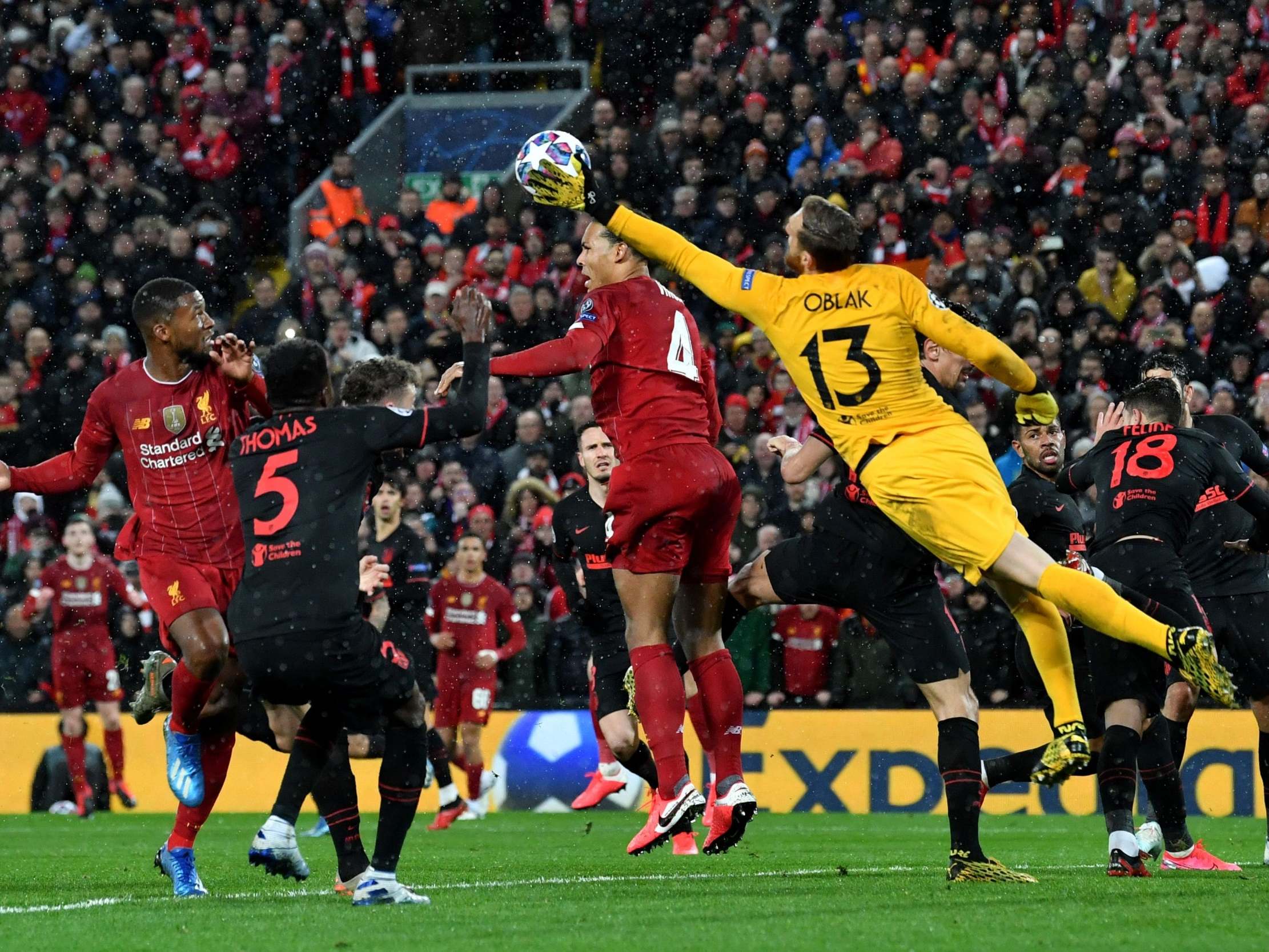 Atletico Madrid’s Jan Oblak punches the ball (AFP via Getty Images)