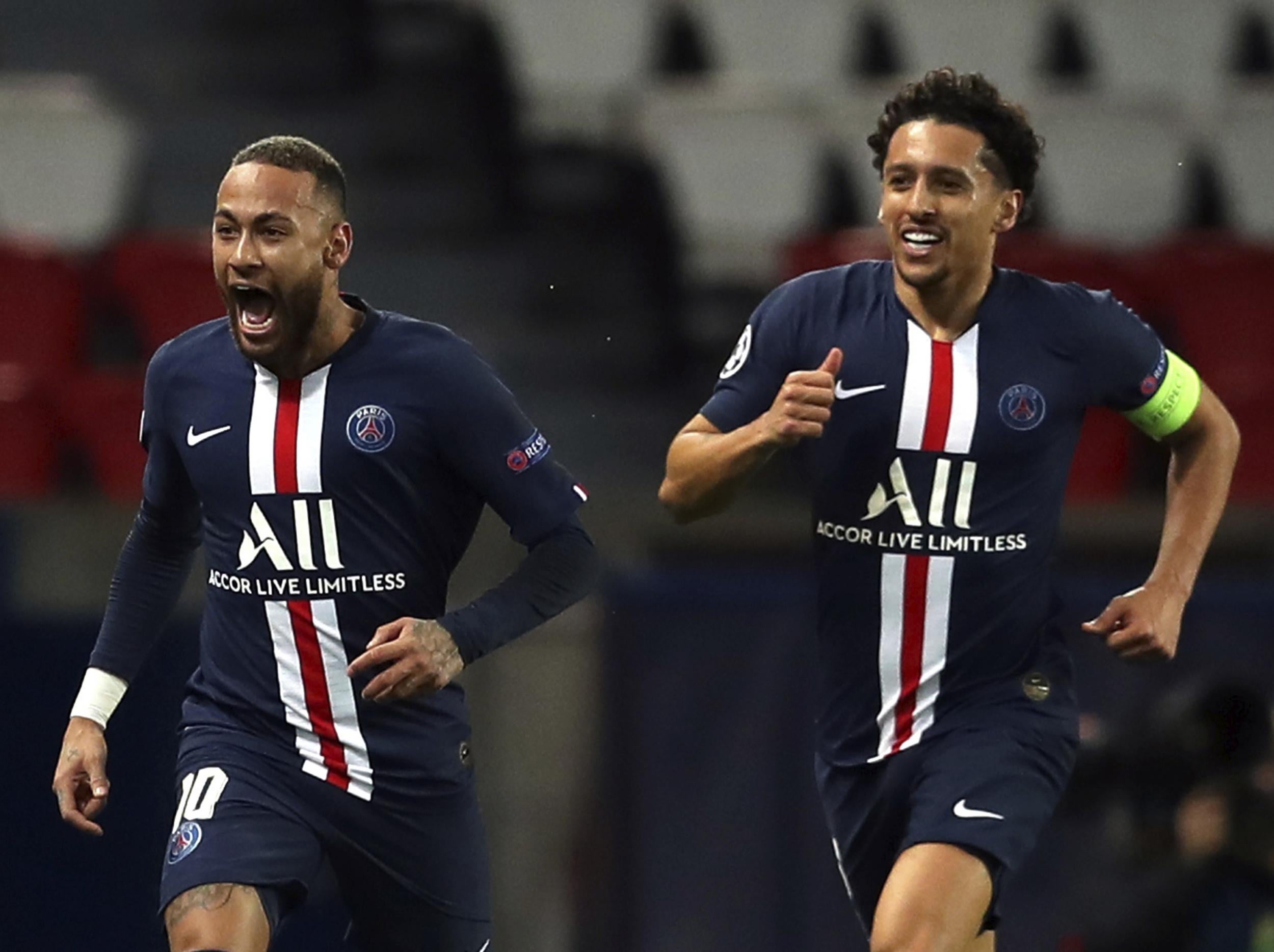 Neymar celebrates his first-half goal