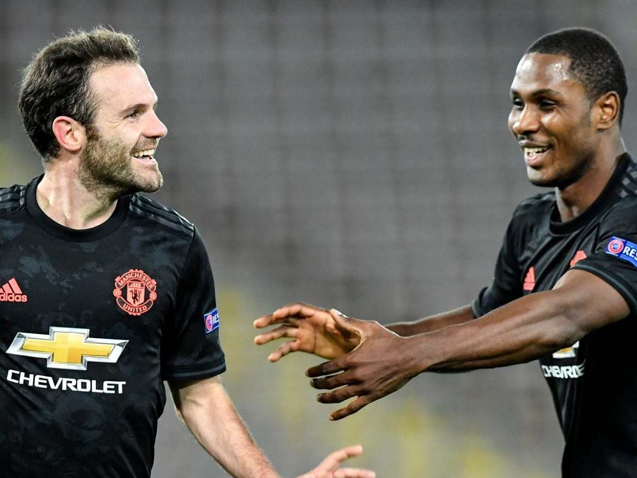 Mata and Ighalo celebrate