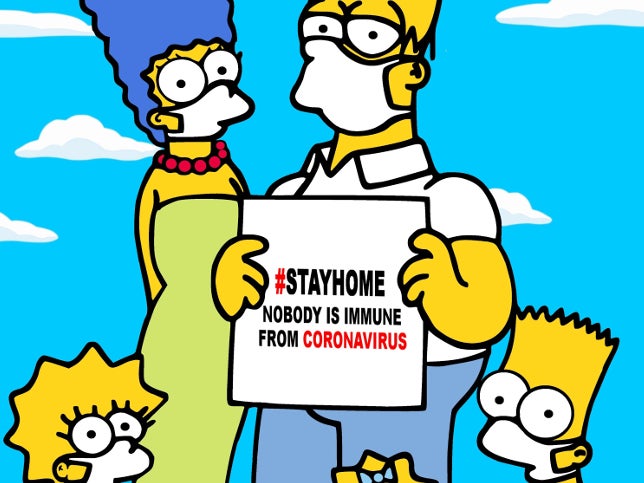 The iconic cartoon family are drawn warning people about the dangers of coronavirus in the new promotional campaign