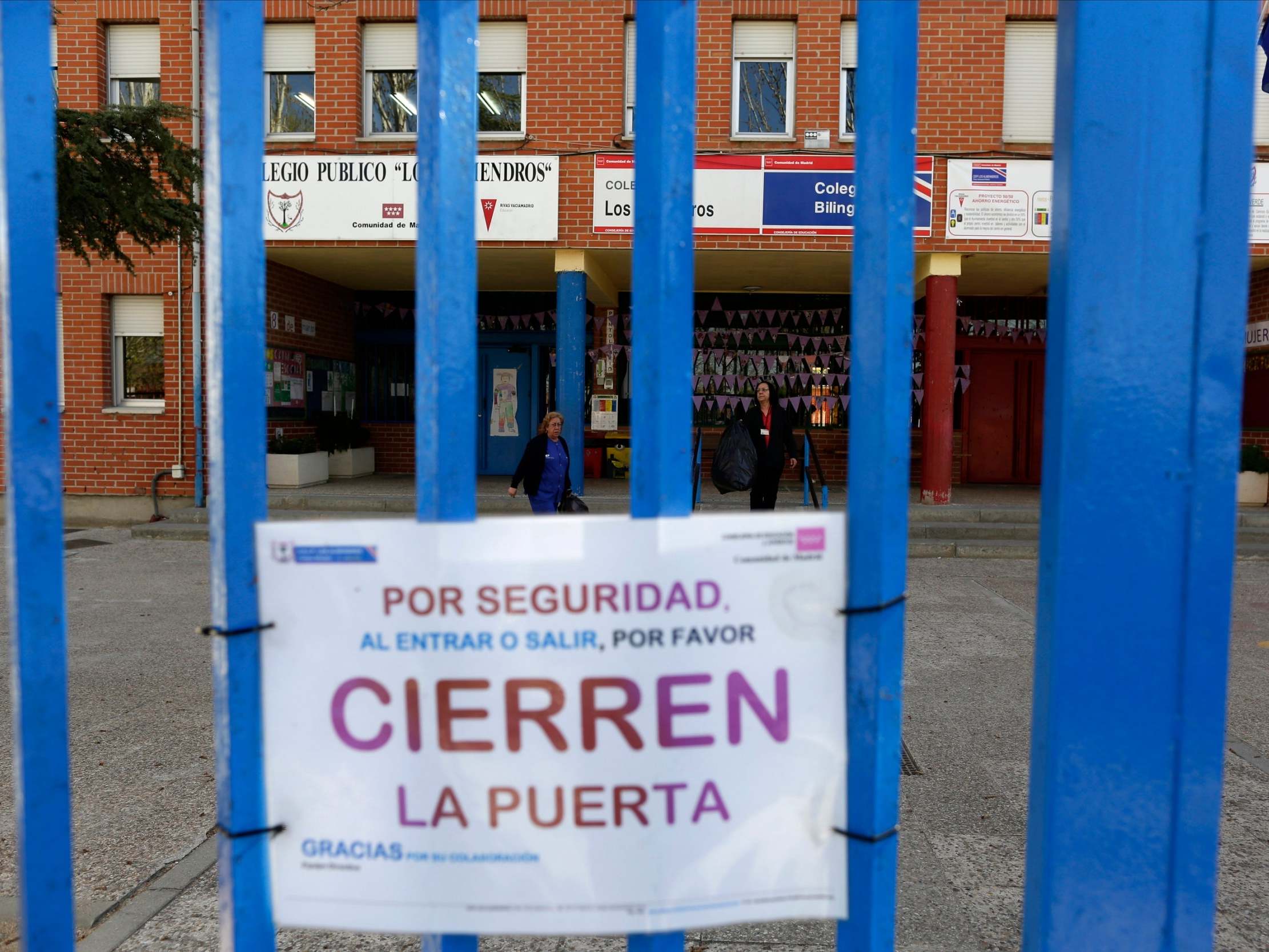 A closed school in Rivas Vaciamadrid, Spain, after the health minister on Monday announced a sharp spike in coronavirus cases in and around the national capital, Madrid