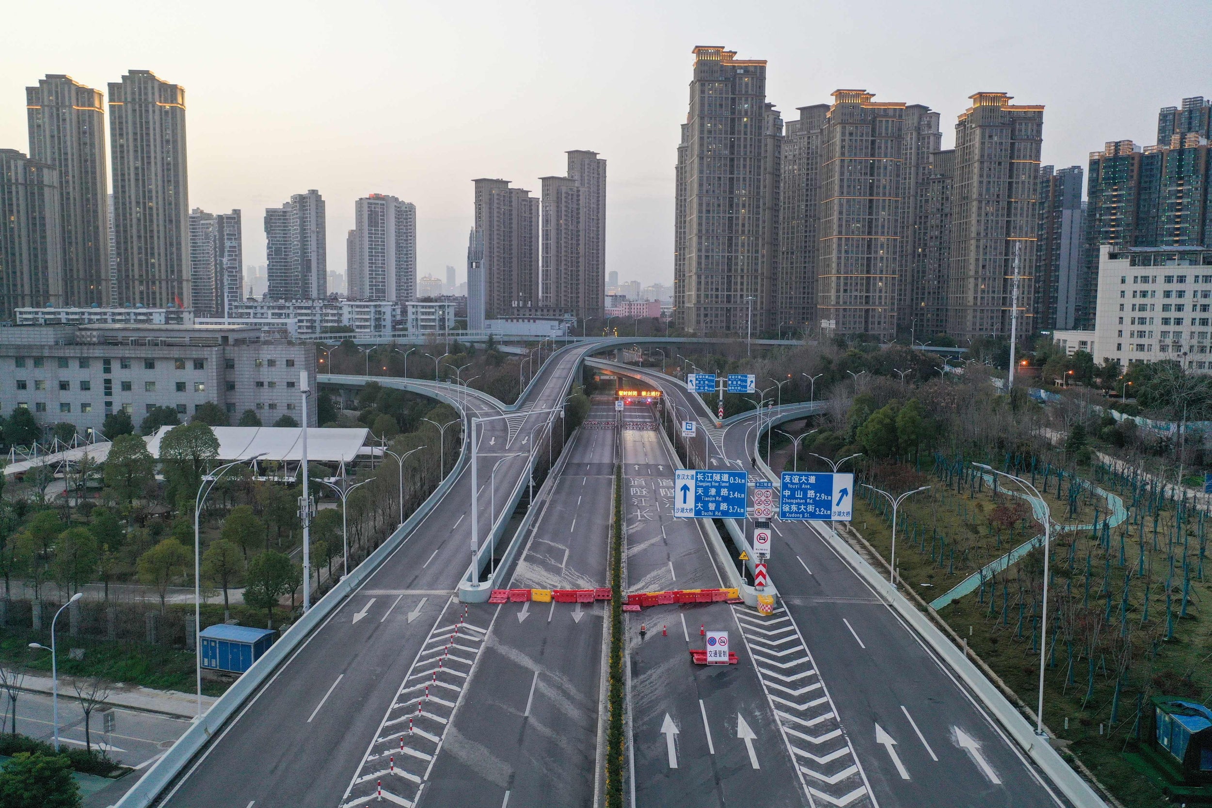 An empty street in Wuhan. Hubei will relax travel restrictions to allow healthy people to move within the hard-hit province