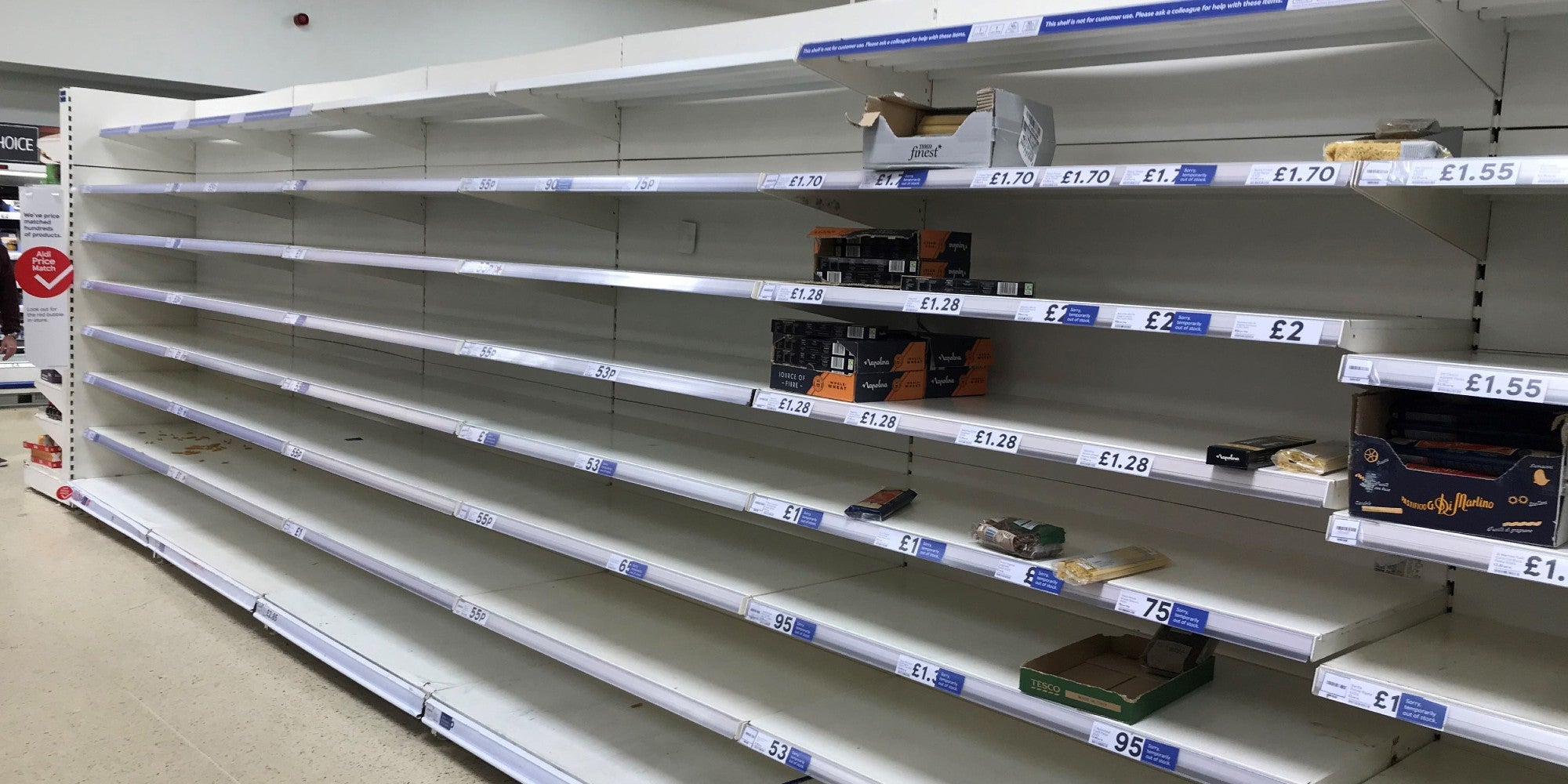 Empty supermarket shelves