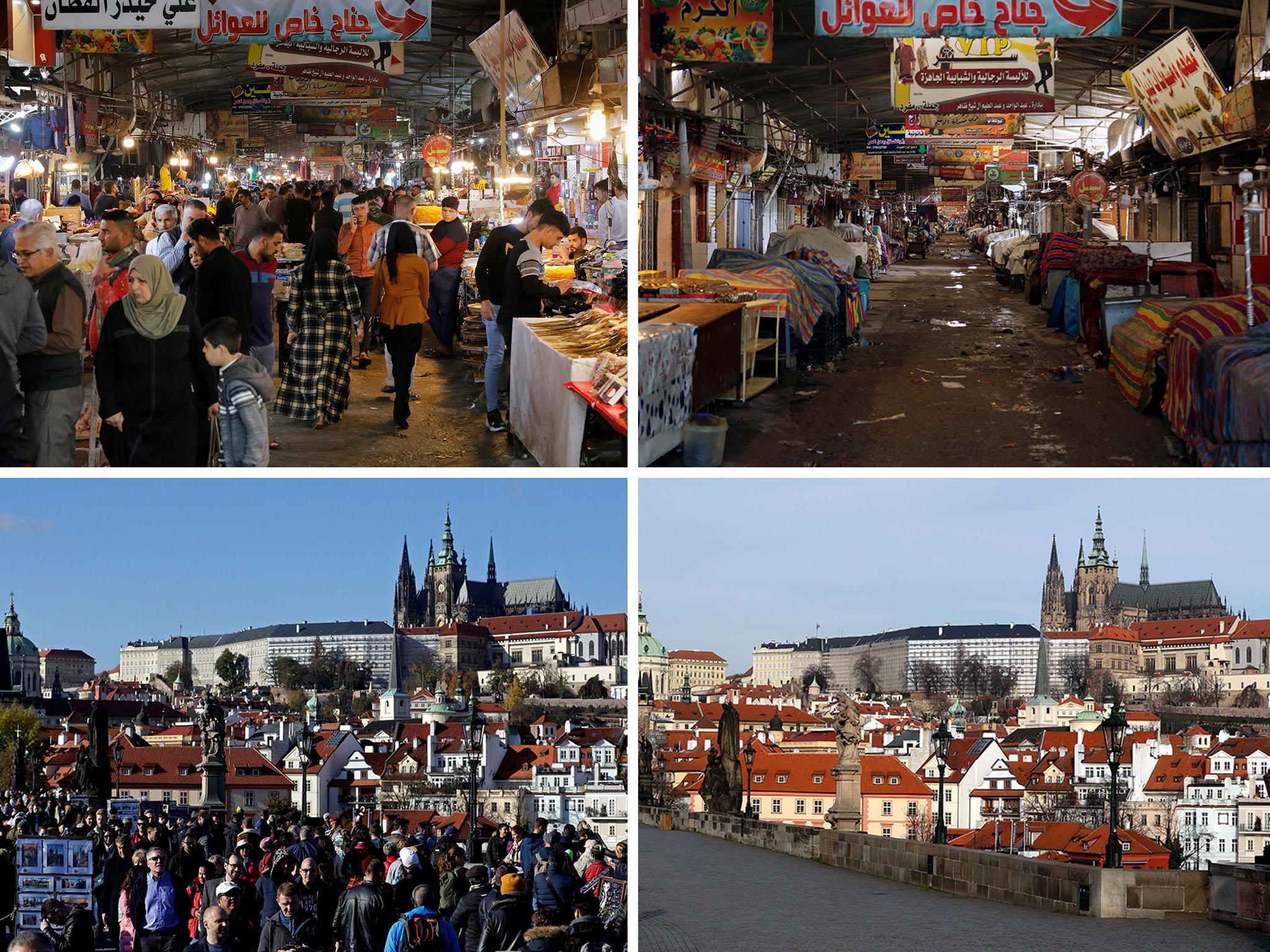 <p><b>Top:</b> Nabi Younes market, Mosul</p>
<p><b>Bottom:</b> Charles Bridge, Prague</p>