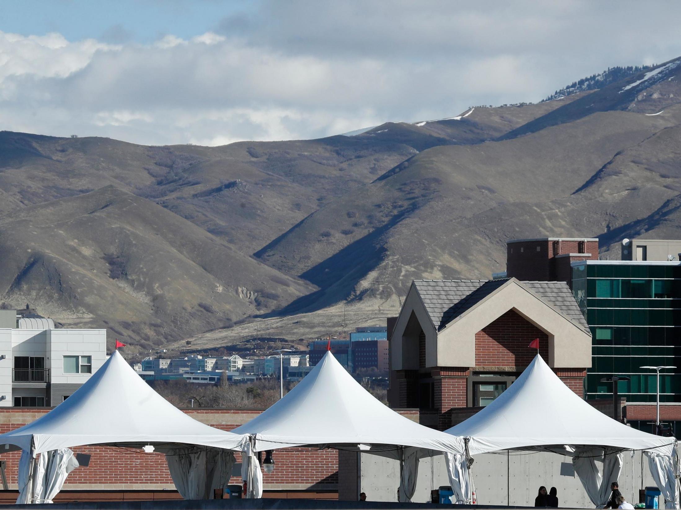 A makeshift testing station in a Utah car park – the US is struggling to even meet testing demands