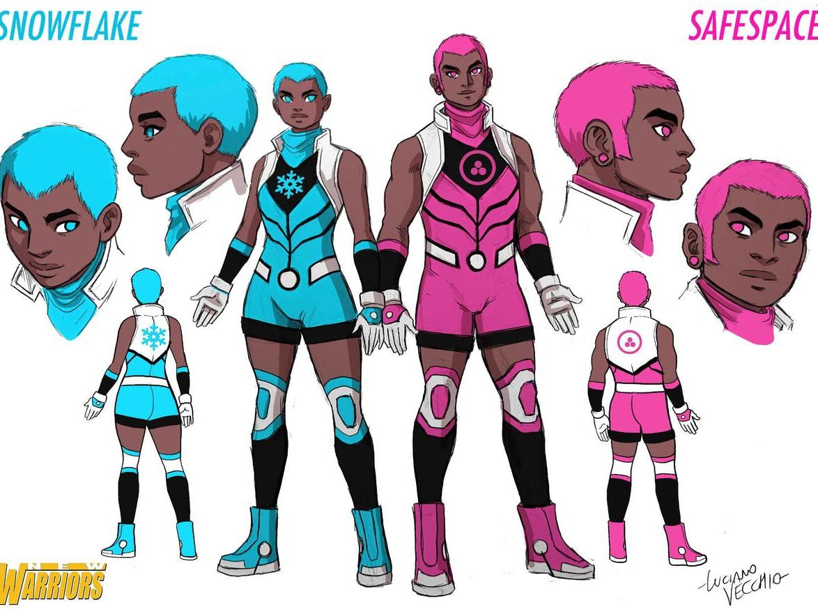 The designs for ‘Snowflake’ and ‘Safespace‘ posted on the Marvel website, drawn by Luciano Vecchio