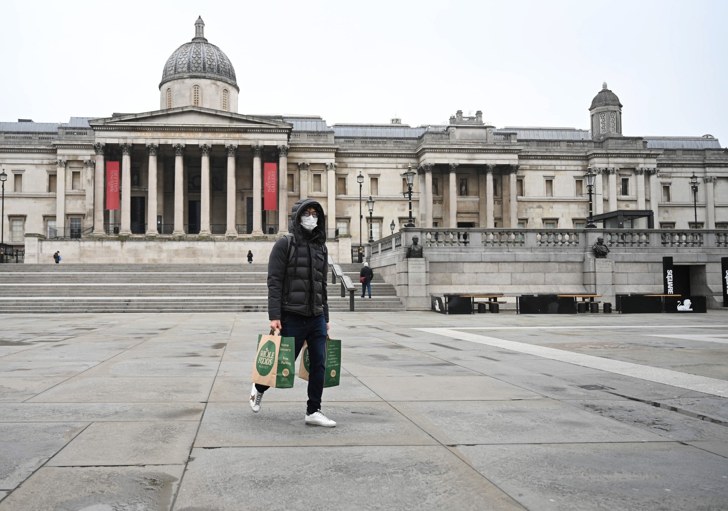 A near deserted Trafalgar Square