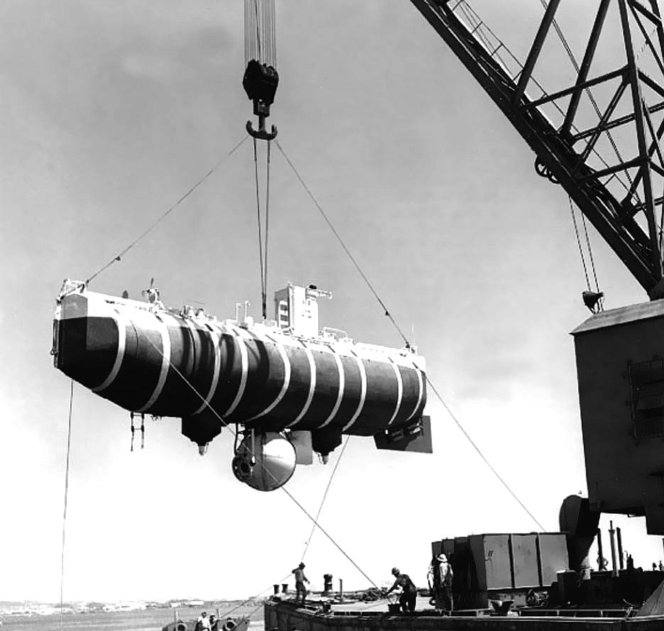 The bathyscaphe Trieste reached a maximum depth of about 10,911 metres in the first descent of the deepest known part of the Earth’s oceans