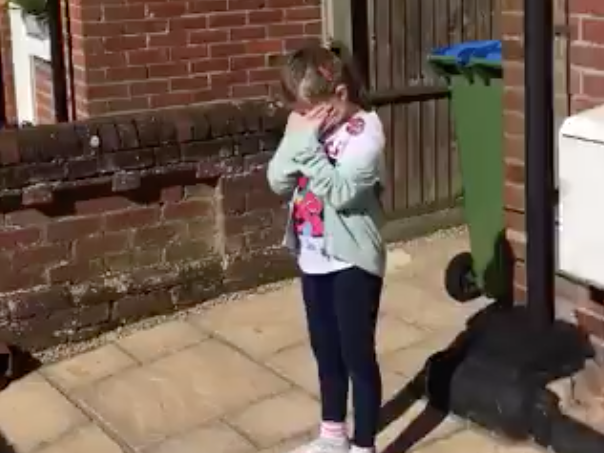 Sophie cries as her neighbours sing her Happy Birthday