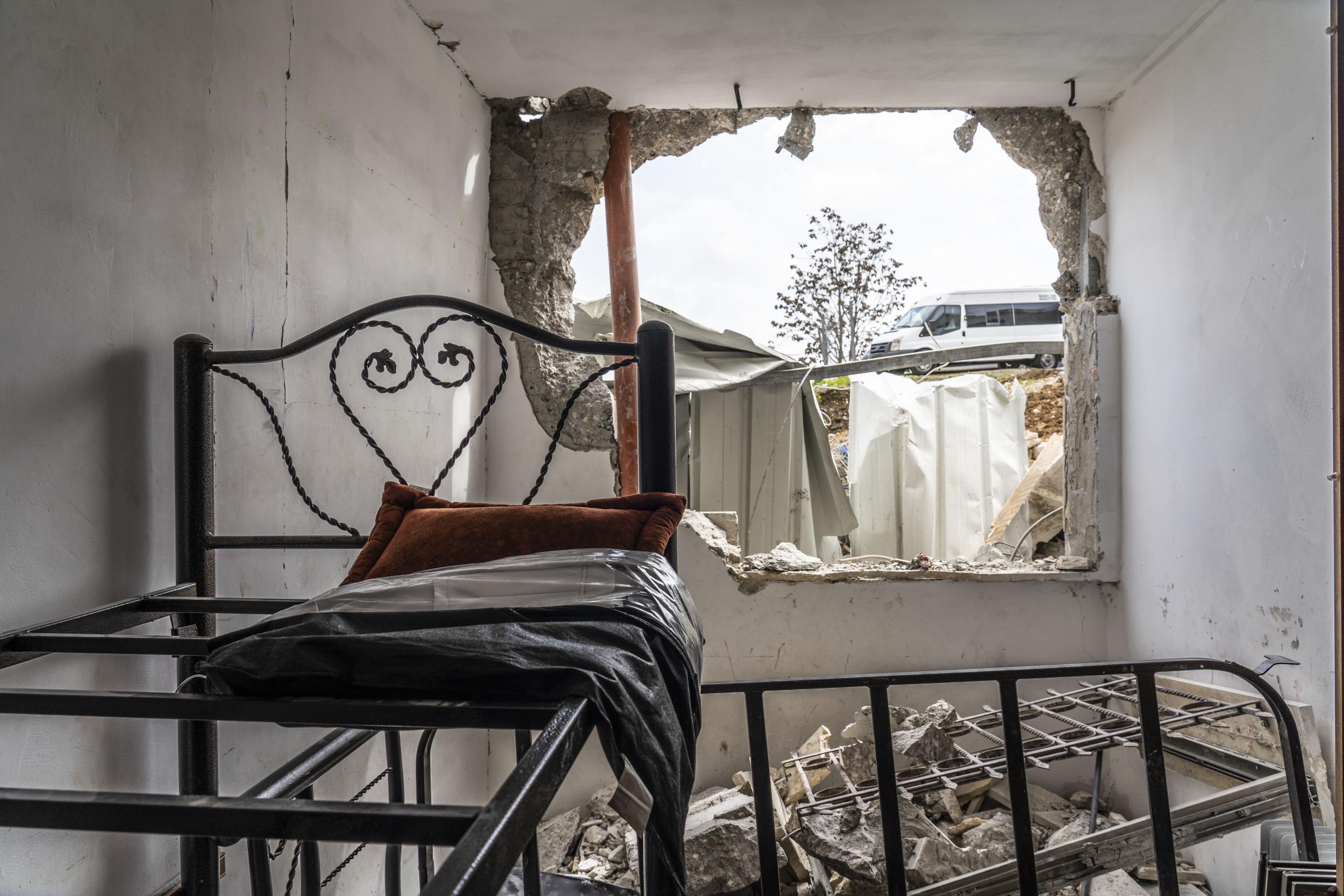 The children’s bedroom in Moussa Bashiti’s house in East Jerusalem, where holes are not permitted to be repaired