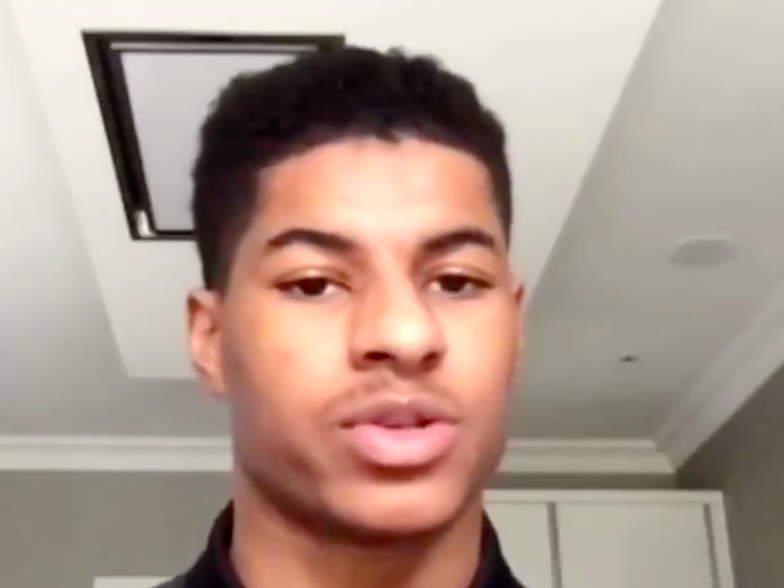 Manchester United striker Marcus Rashford pictured speaking to BBC Breakfast