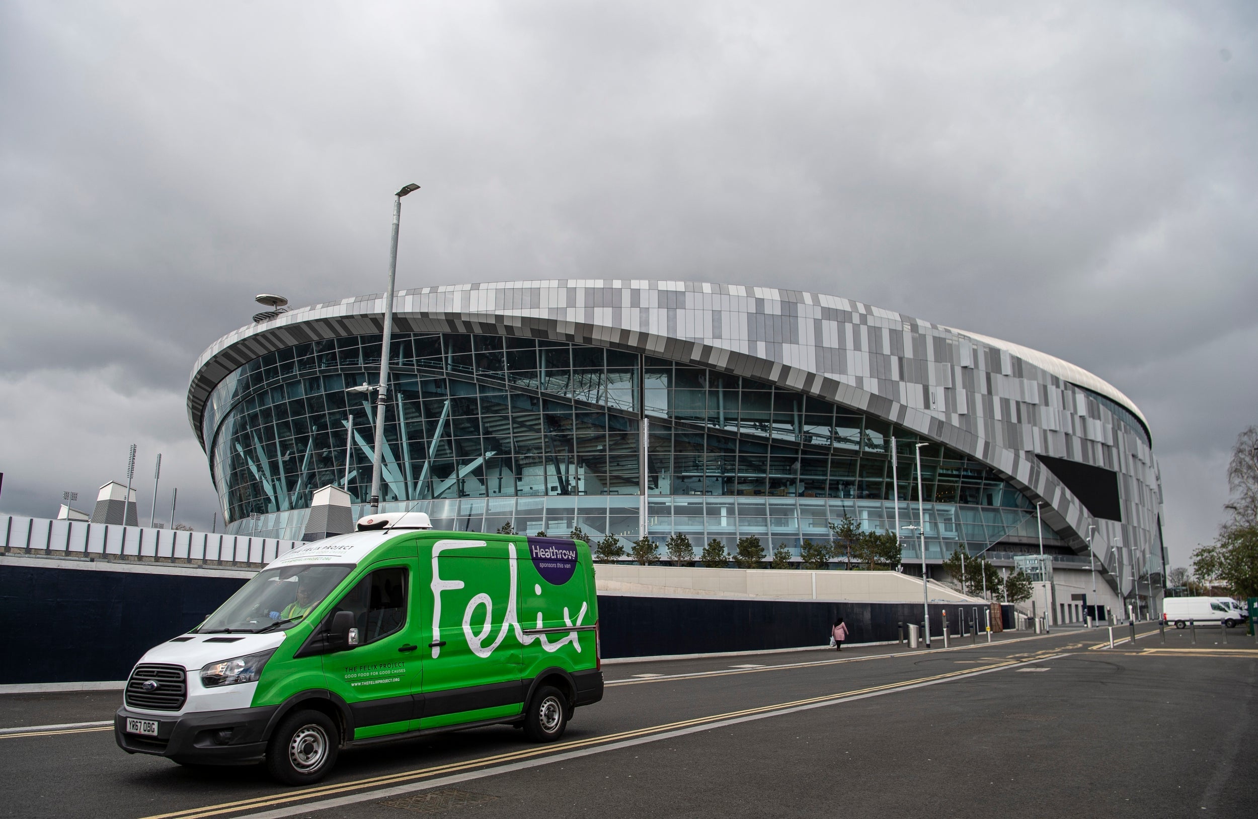 Richard McCafferty, volunteer for The Felix Project, delivers a van load of food at Tottenham Hotspur Stadium