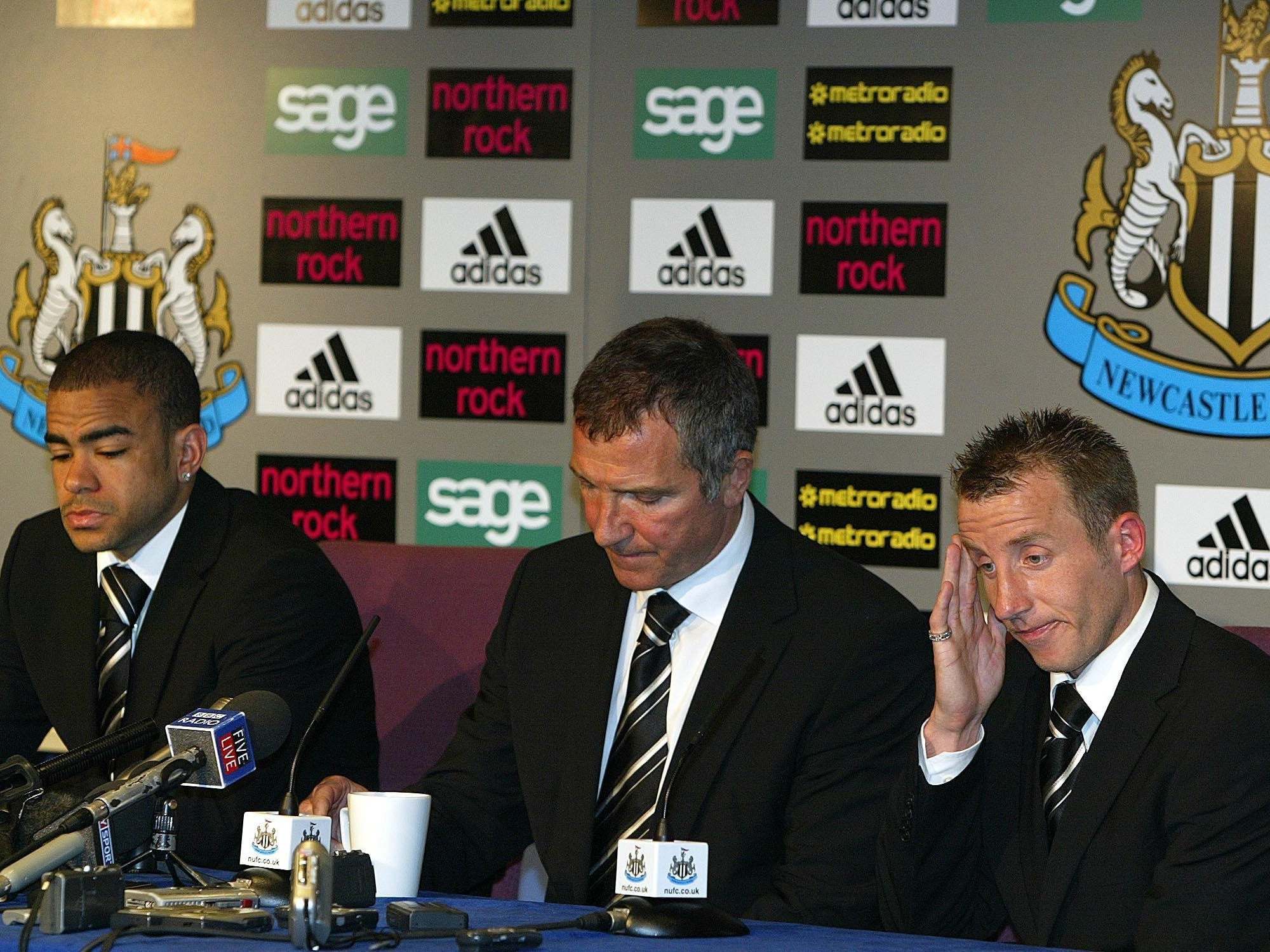 Newcastle's Kieron Dyer, manager Graeme Souness and Lee Bowyer