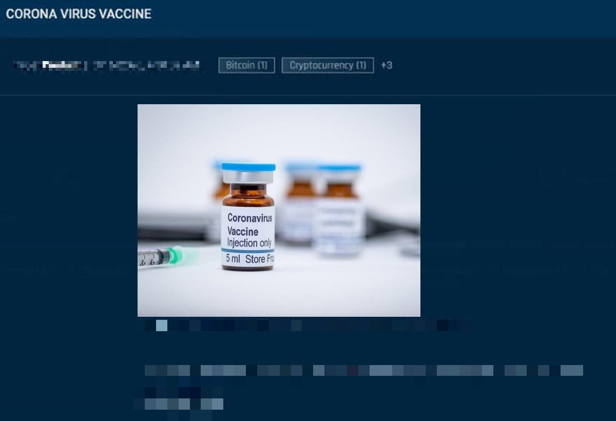 A coronavirus vaccine is at least 18 months away from being medically approved but dark web drug dealers are selling fake versions for hundreds of dollars