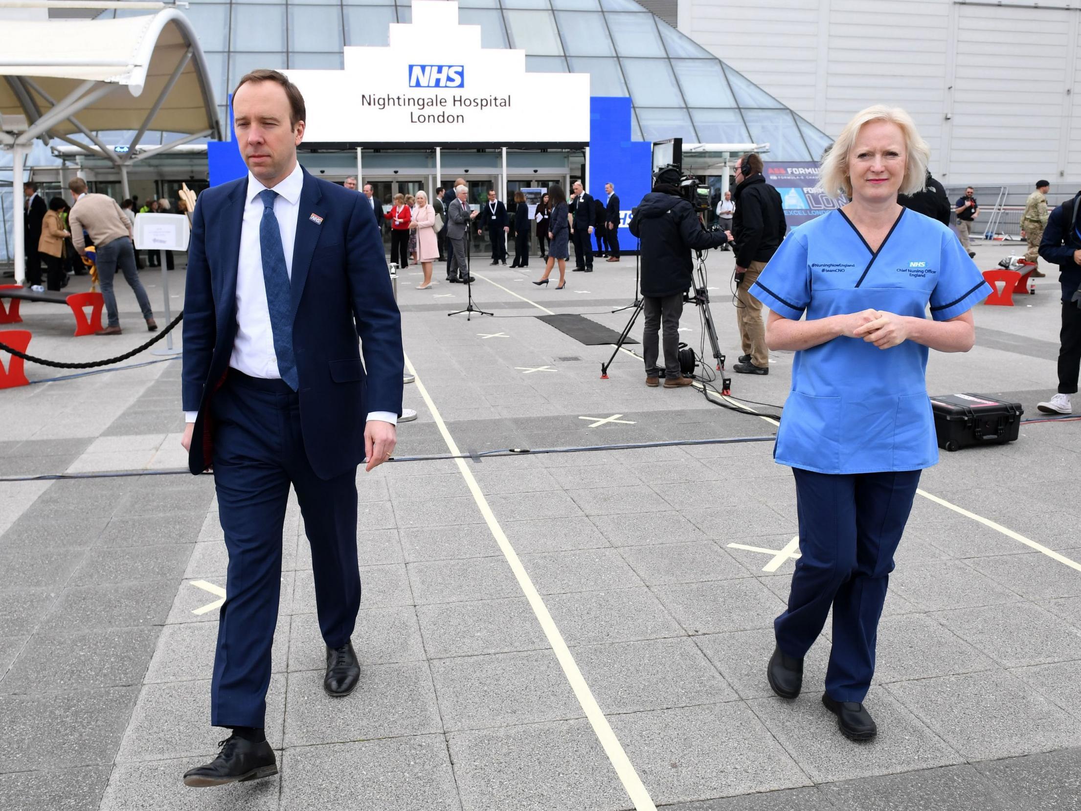 Matt Hancock and Ruth May at the Nightingale hospital in London earlier this year