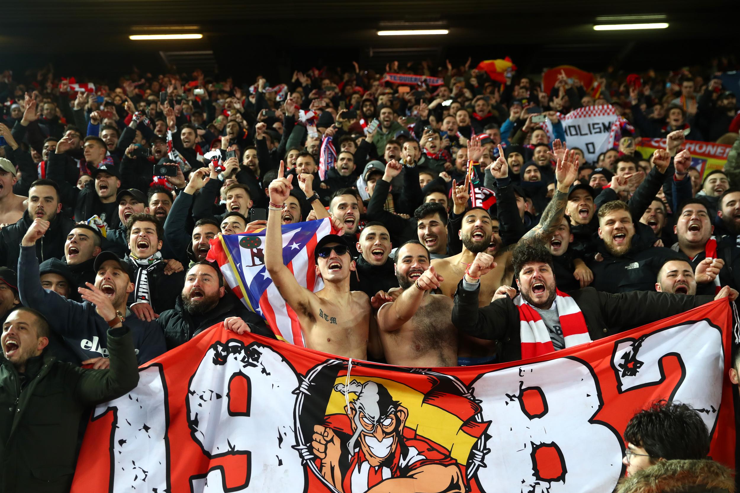 Atletico Madrid fans at Anfield, three weeks after Atalanta v Valencia (Getty Images)