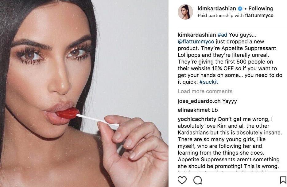 Kim Kardashian faced global backlash for the promotion of diet lollipops