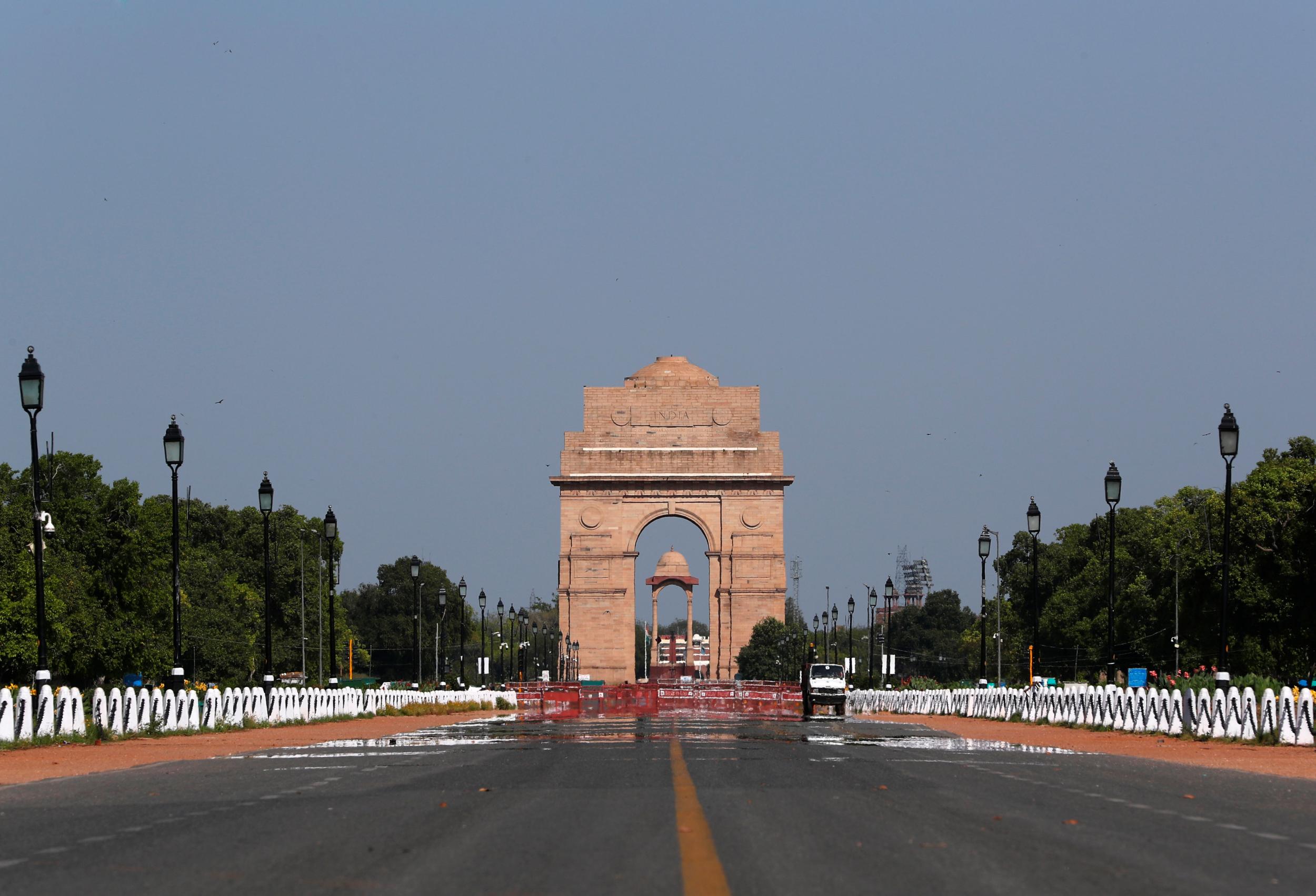 The India Gate war memorial is pictured after air pollution level started to drop in New Delhi