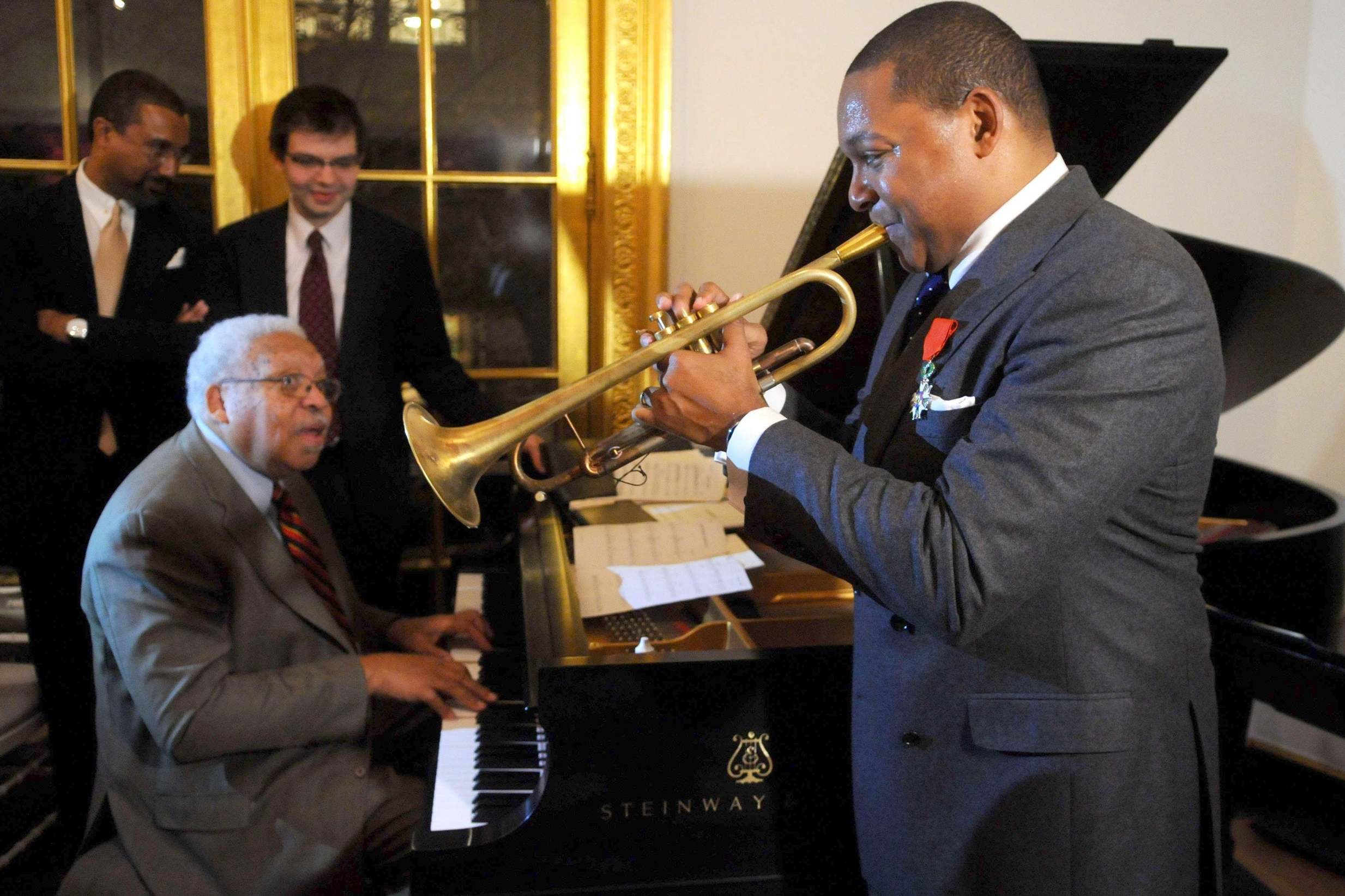 Ellis Marsalis and his son Wynton performing at the French Embassy in New York in 2009